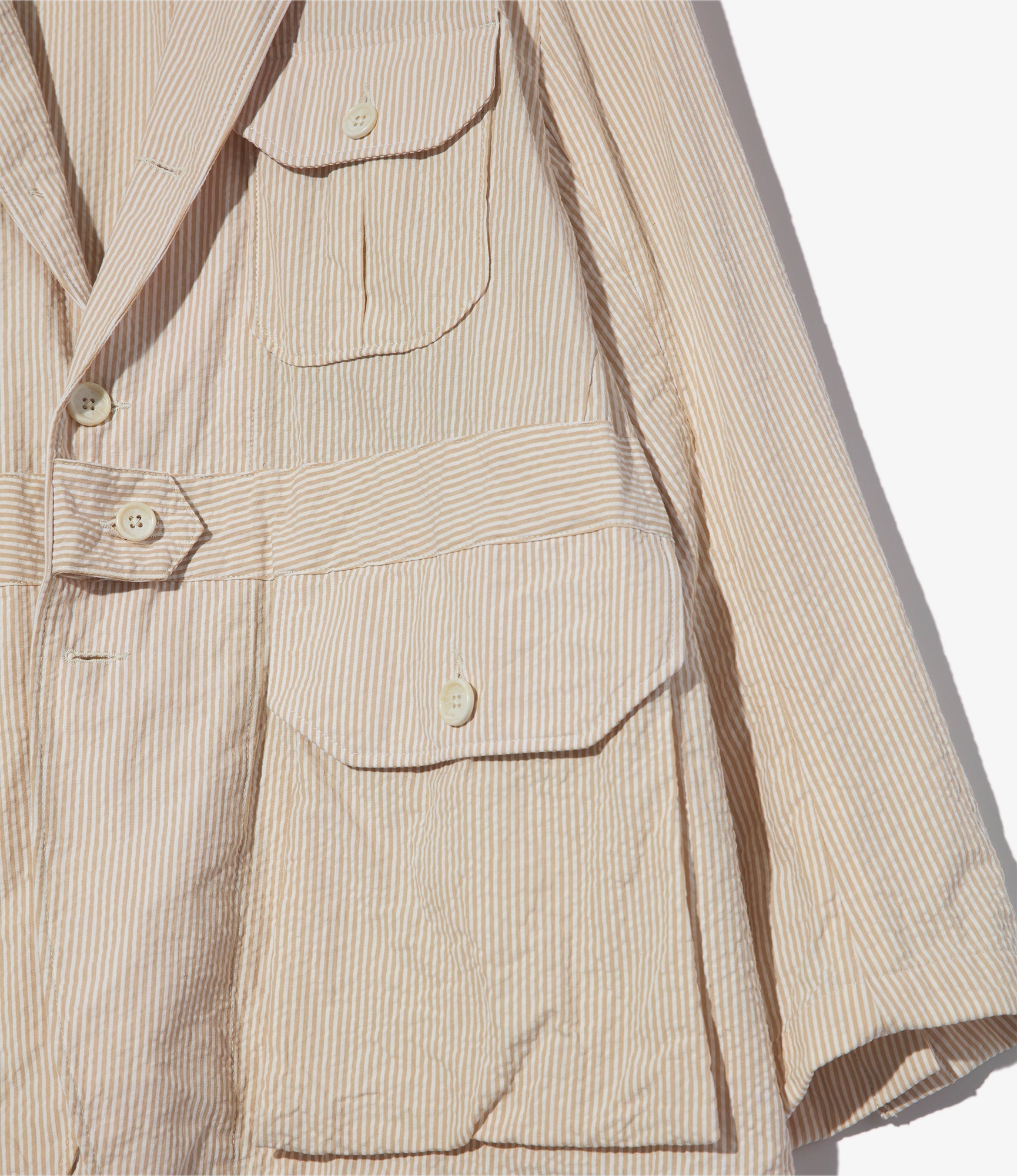 Folk Jacket - Beige Cotton Seersucker Stripe