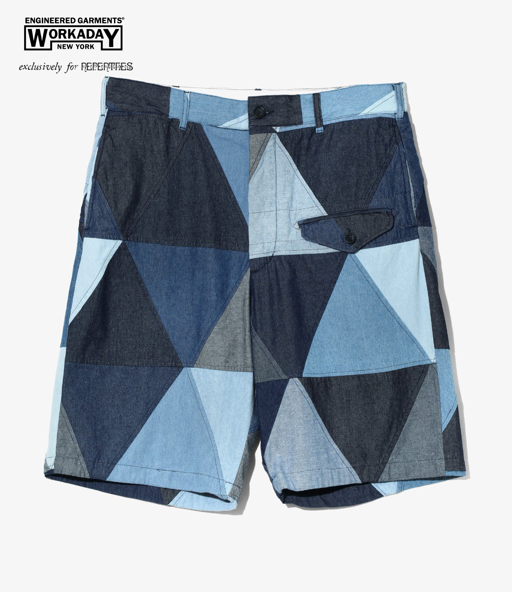 Ghurka Short - Indigo Denim Triangle Patchwork