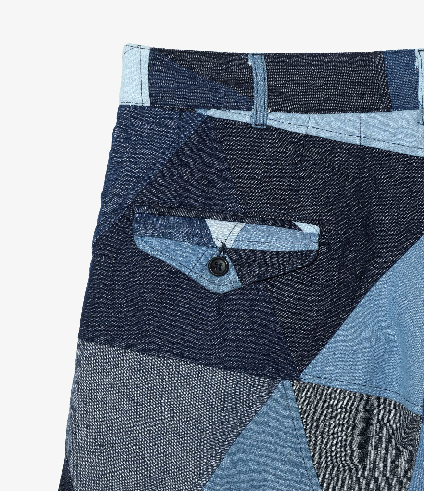 Ghurka Short - Indigo Denim Triangle Patchwork
