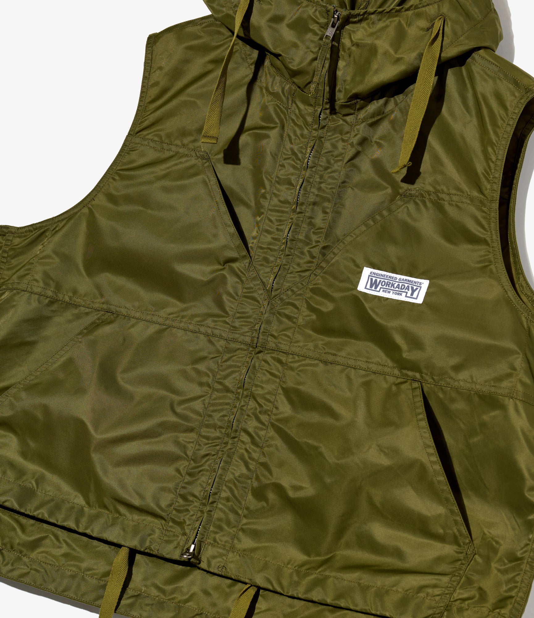 Hooded Vest - Olive Flight Satin Nylon
