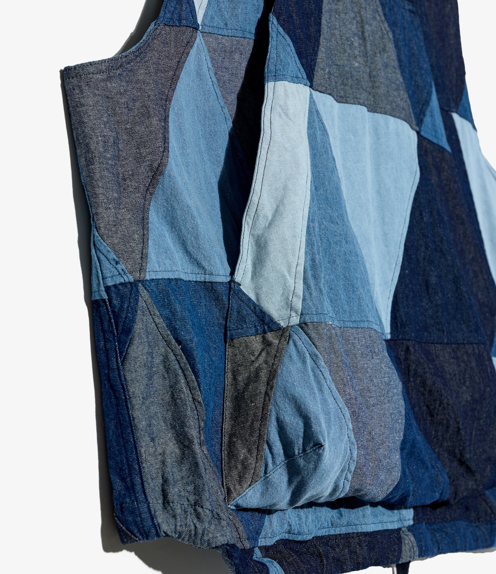 Hooded Vest - Indigo Denim Triangle Patchwork