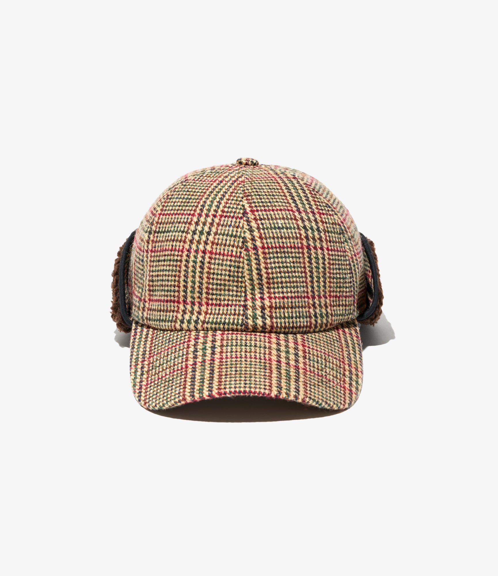 Hunting Cap - Tan/Red Wool Poly Glen Plaid