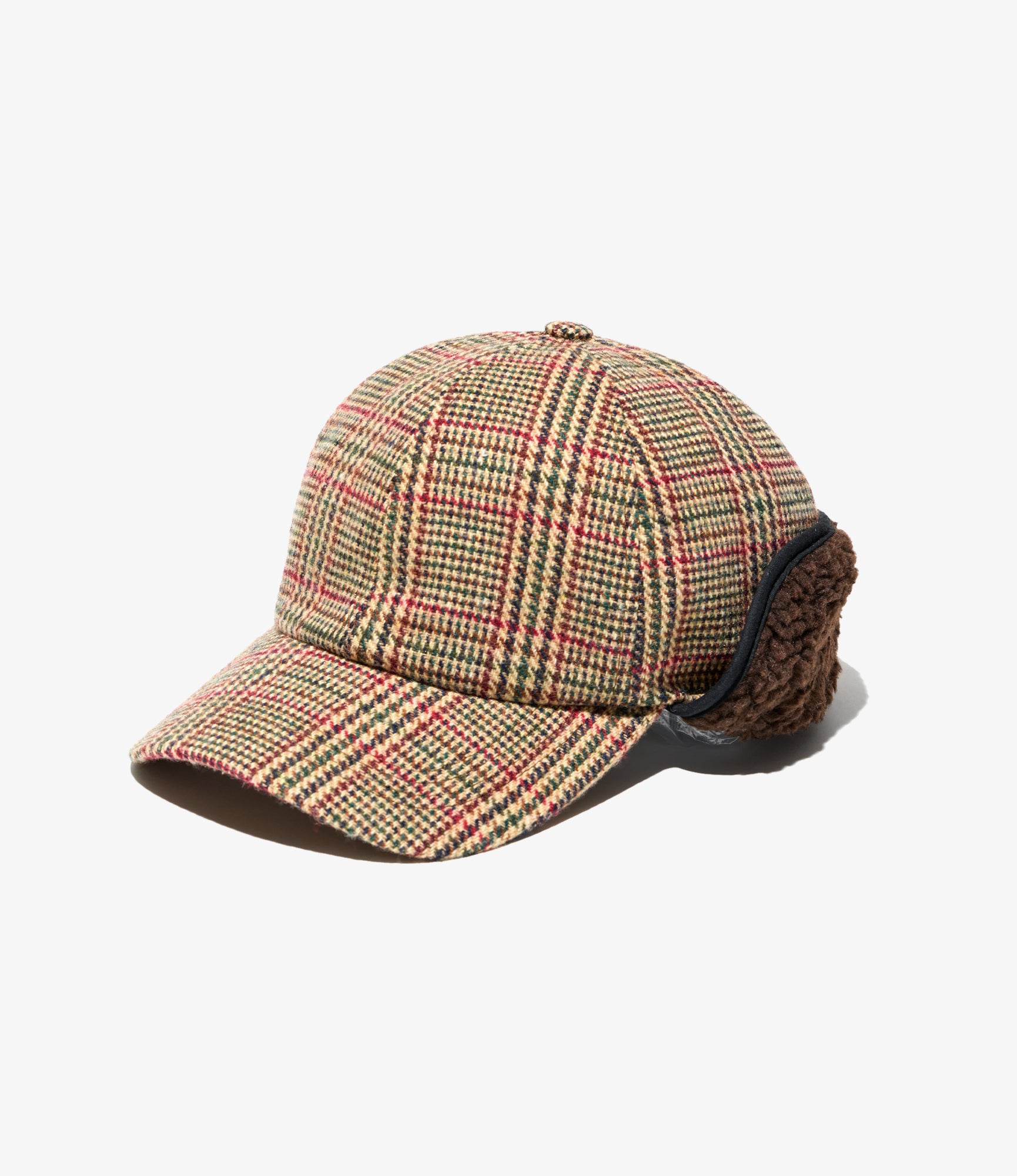 Hunting Cap - Tan/Red Wool Poly Glen Plaid