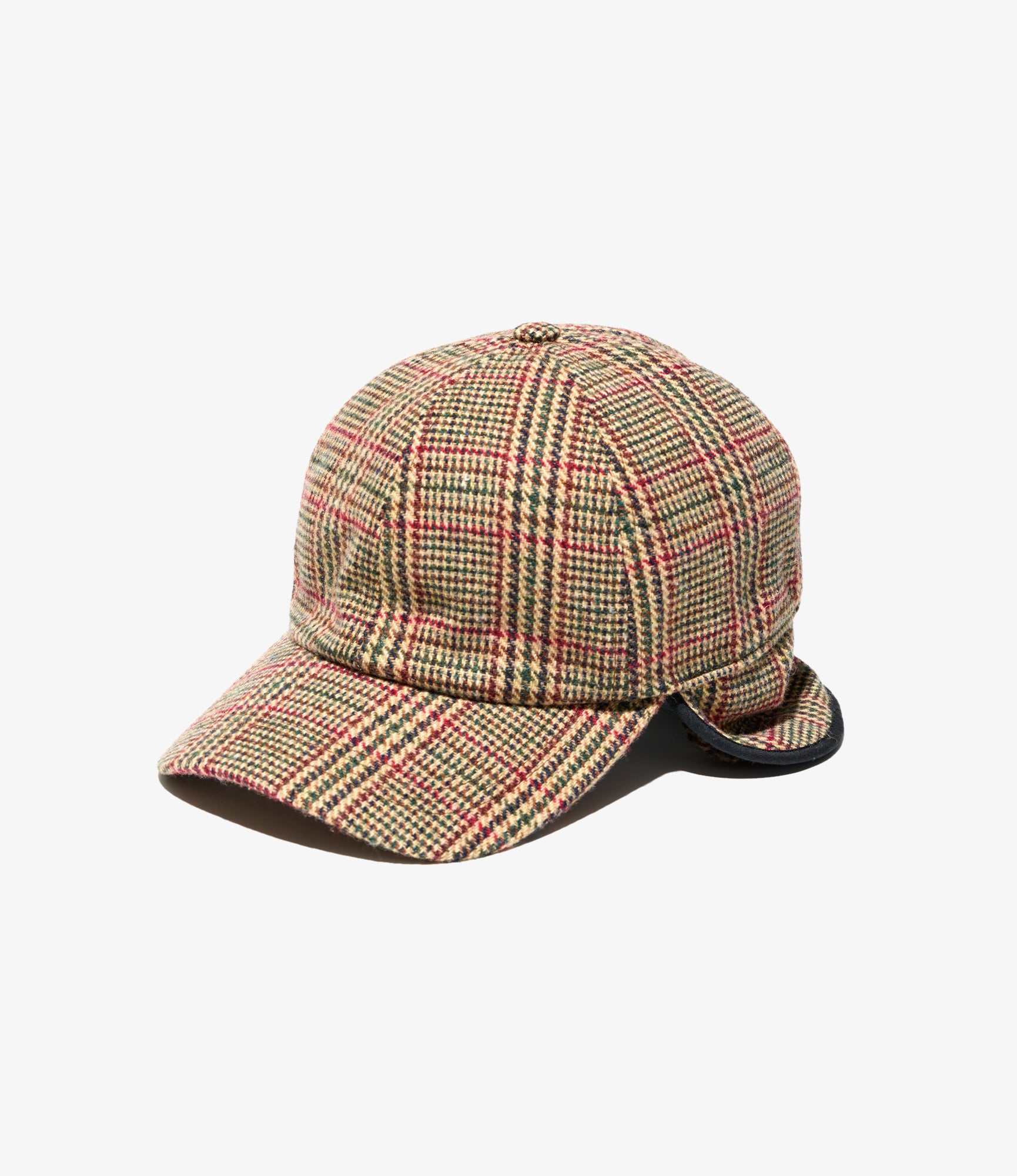 Hunting Cap - Tan/Red Wool Poly Glen Plaid