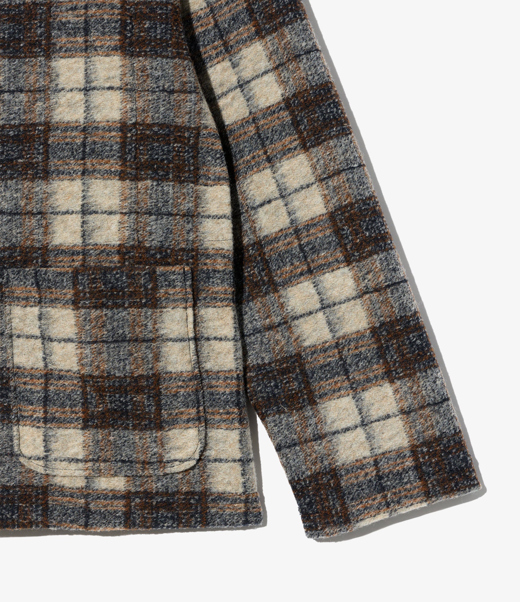 Knit Cardigan - Khaki/Navy Poly Wool Knit Plaid