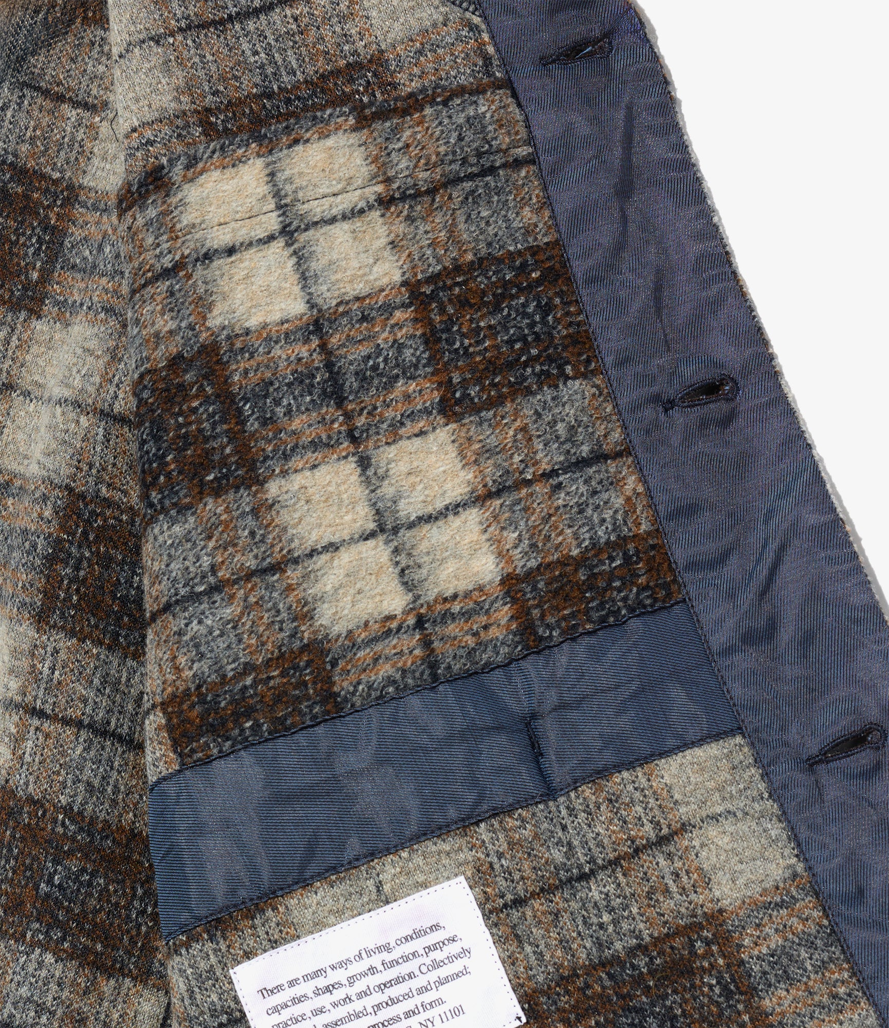 Knit Cardigan - Khaki/Navy Poly Wool Knit Plaid