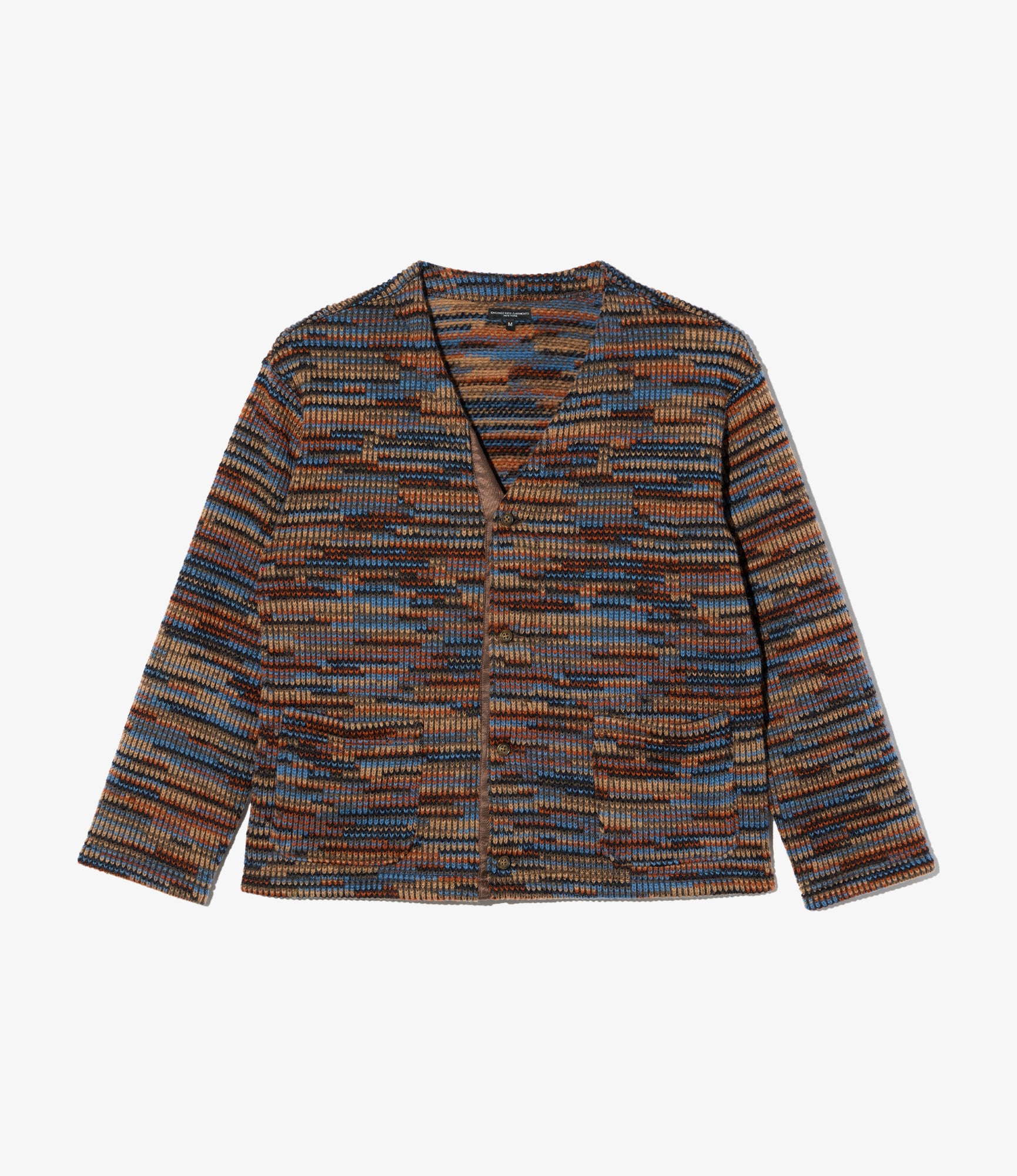 Knit Cardigan - Blue/Orange Wool Poly Sweater Knit