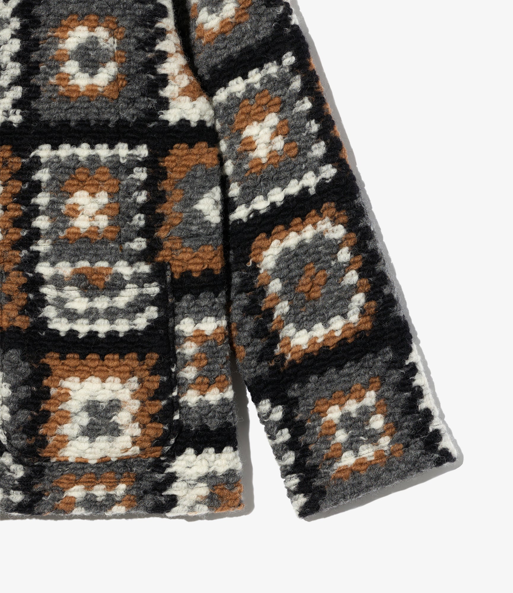 Knit Cardigan - White/Black Wool Poly Chenille