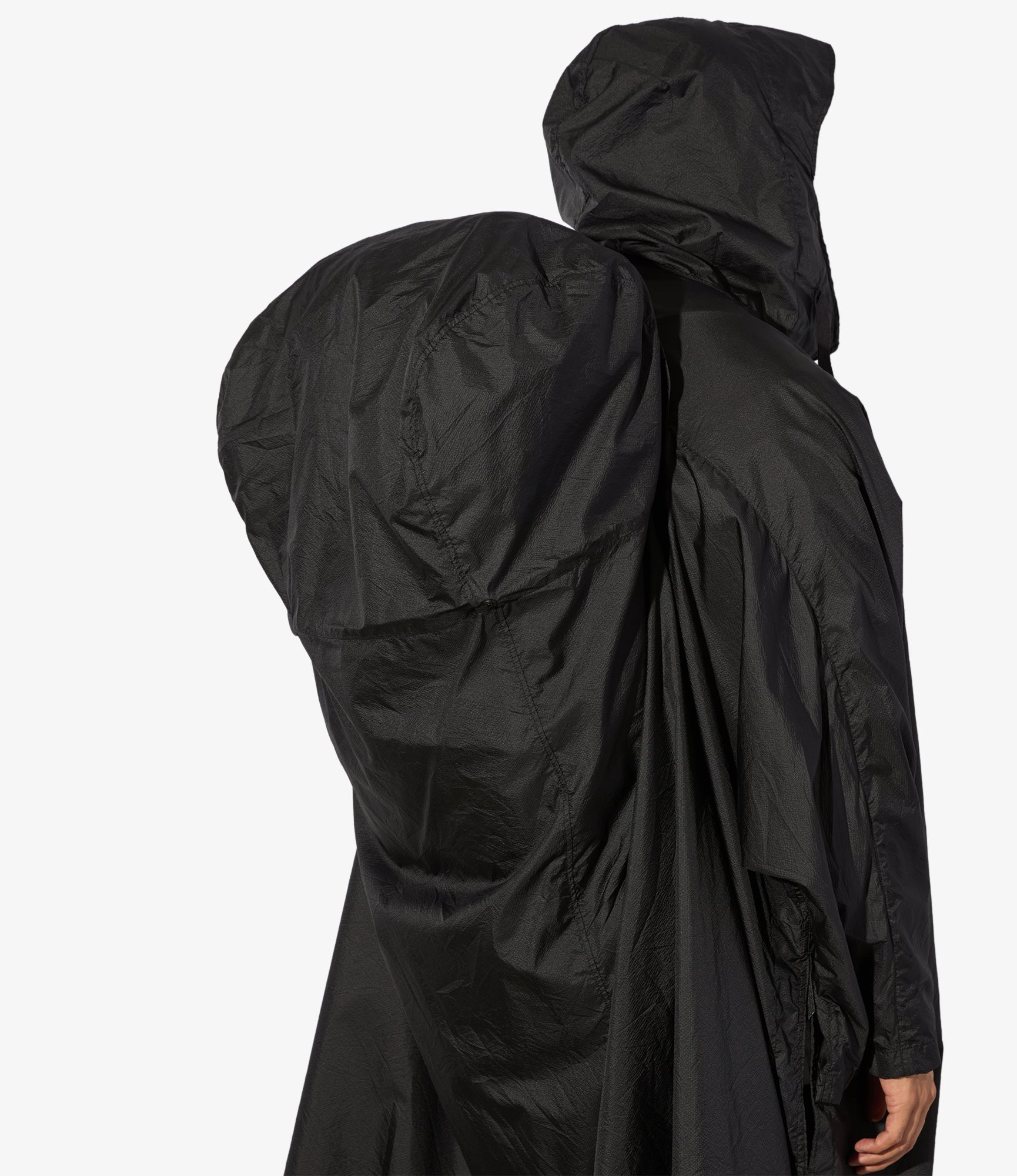Long Cagoule Parka - Black Nylon Micro Ripstop