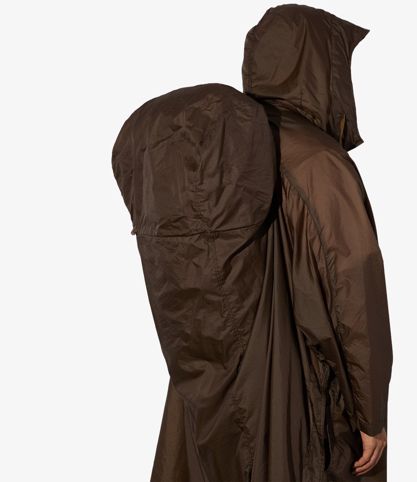 Long Cagoule Parka - Brown Nylon Micro Ripstop