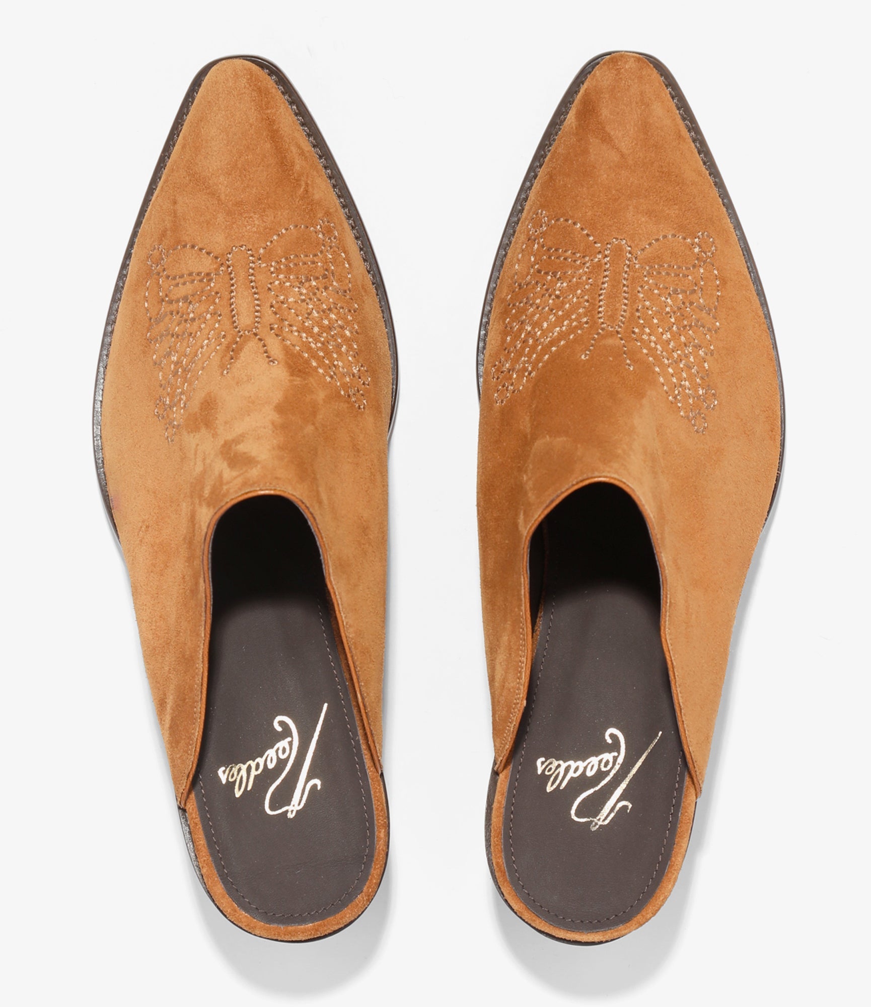 Heeled Papillon Stitched Mule - Brown Suede