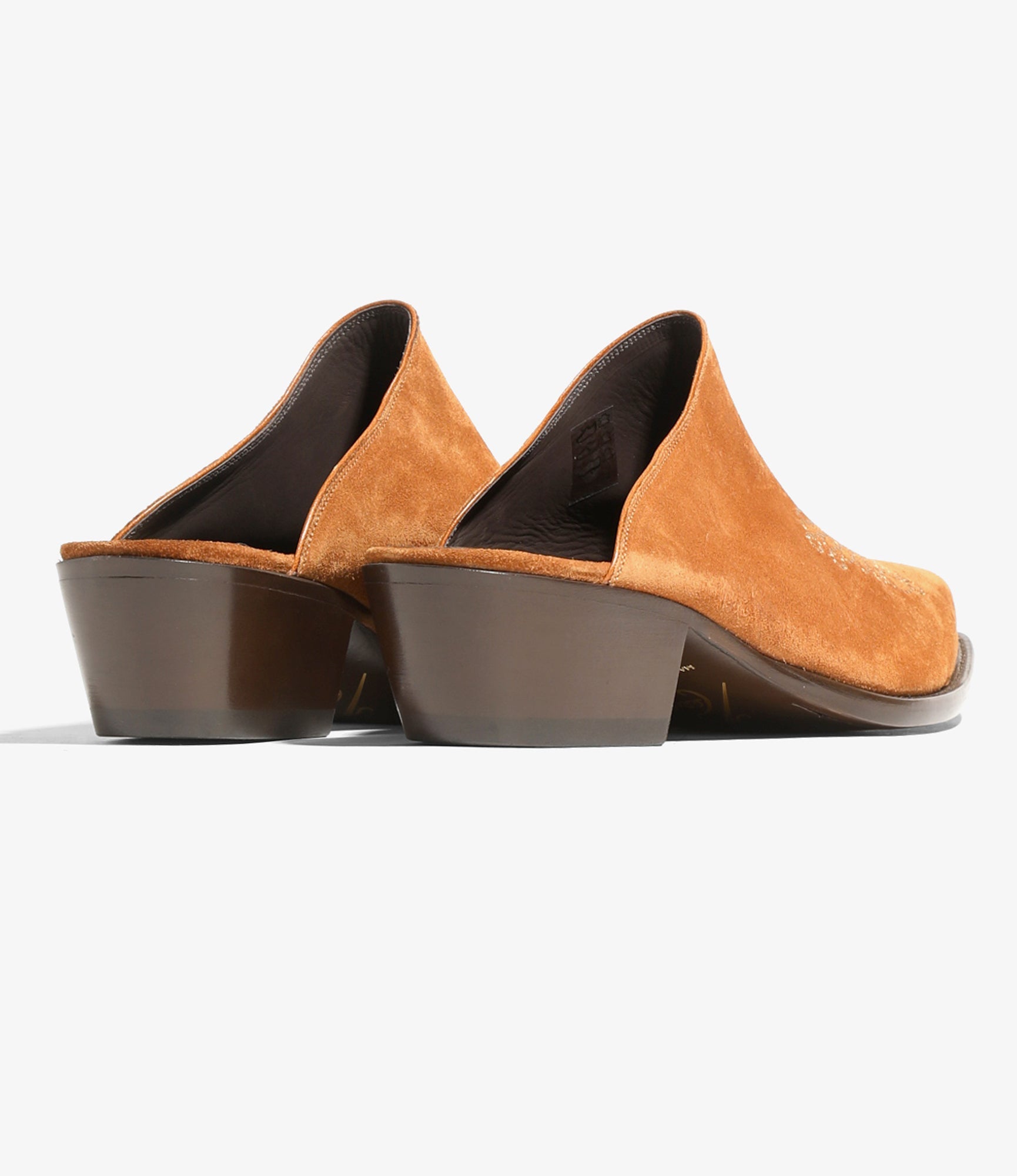 Heeled Papillon Stitched Mule - Brown Suede