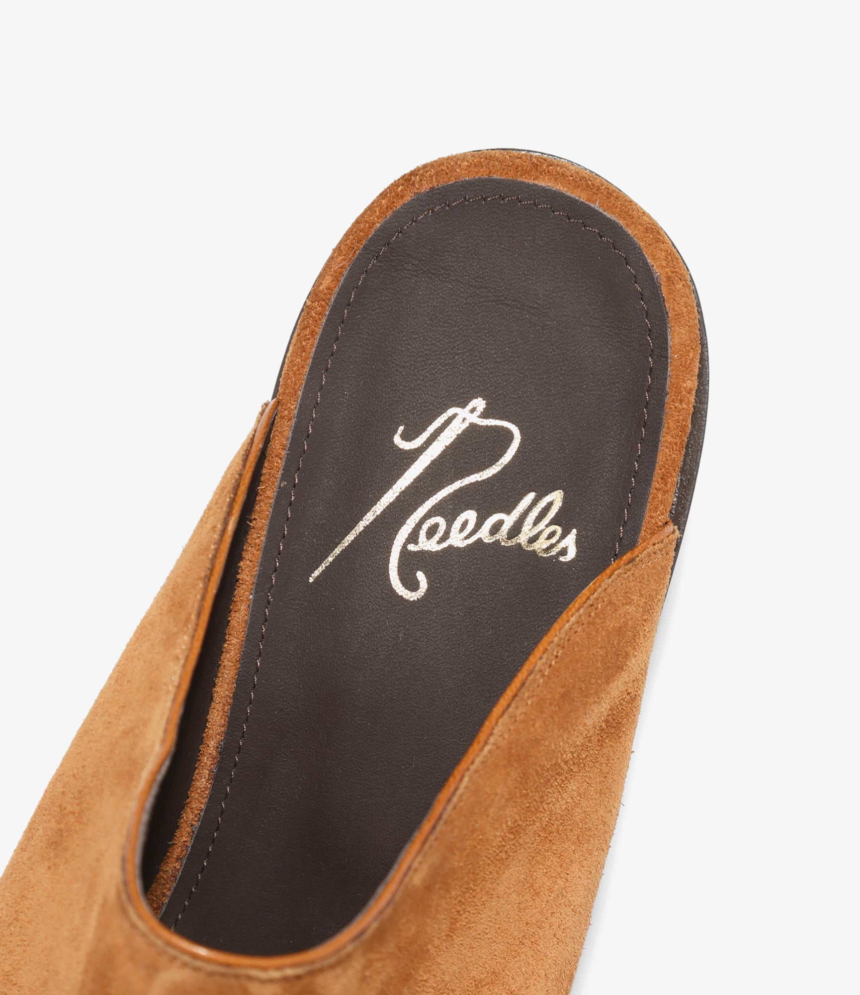 Heeled Papillon Stitched Mule - Brown Suede