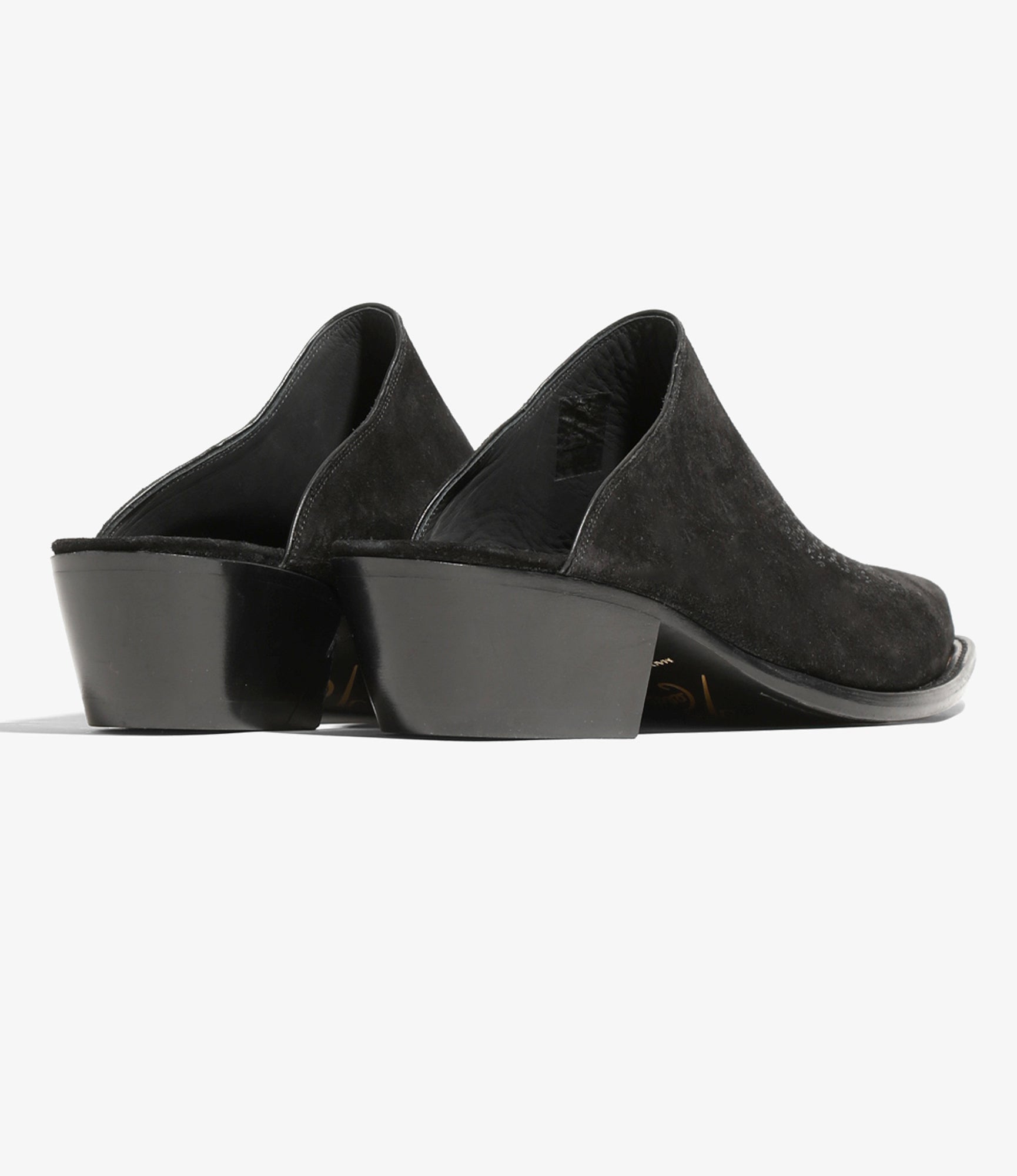 Heeled Papillon Stitched Mule - Black Suede