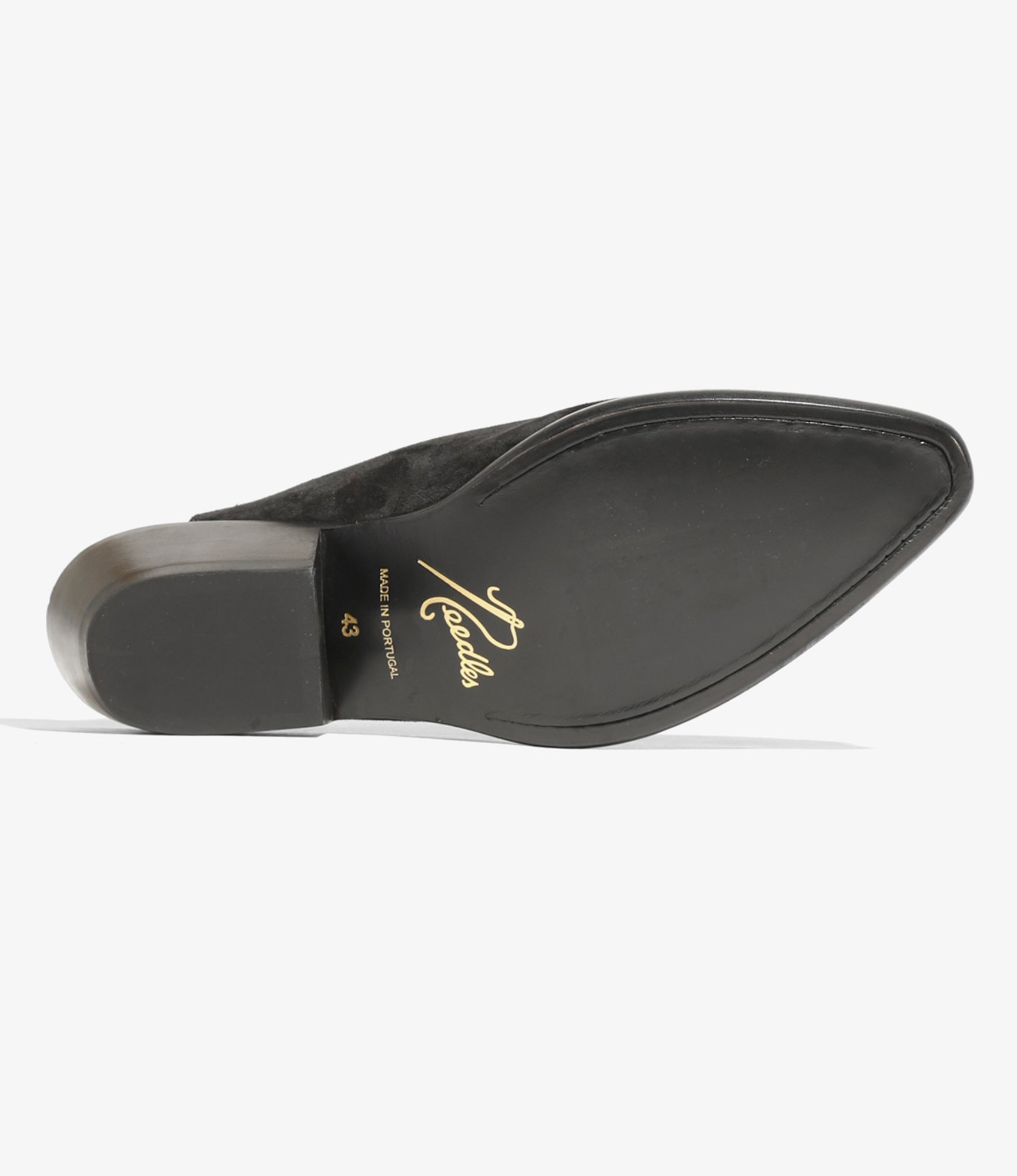 Heeled Papillon Stitched Mule - Black Suede