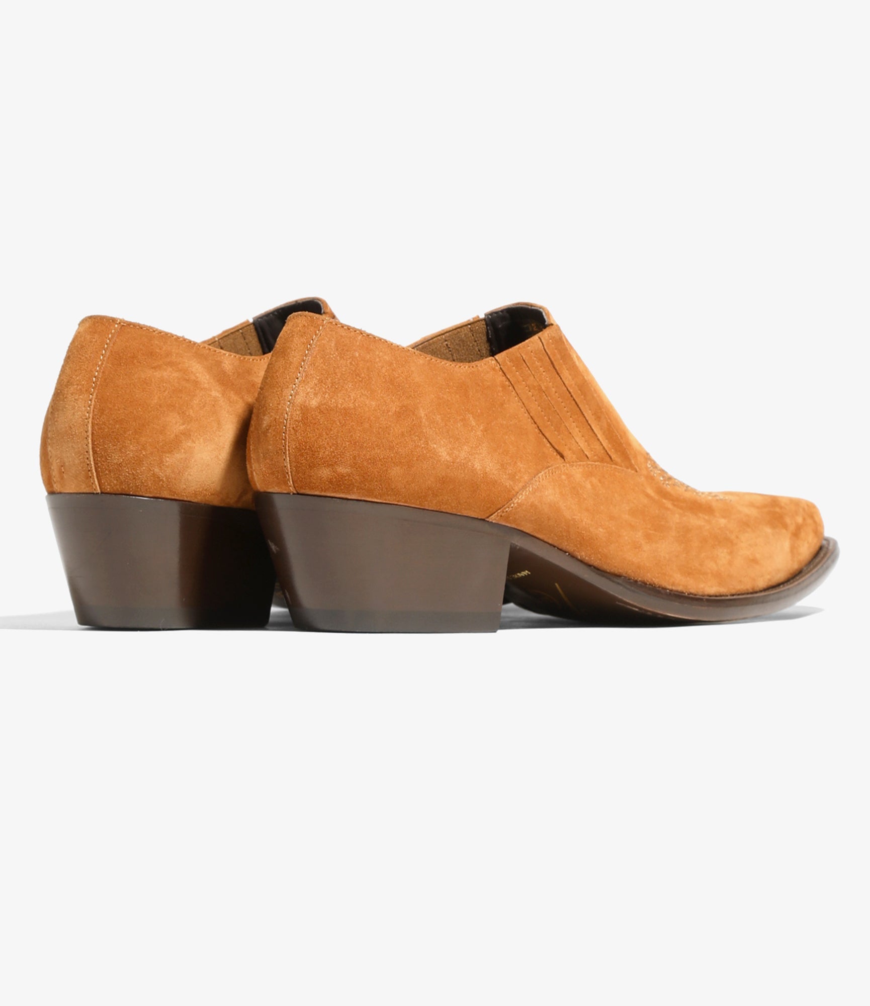 Heeled Papillon Stitched Cowboy Shoe - Brown Suede