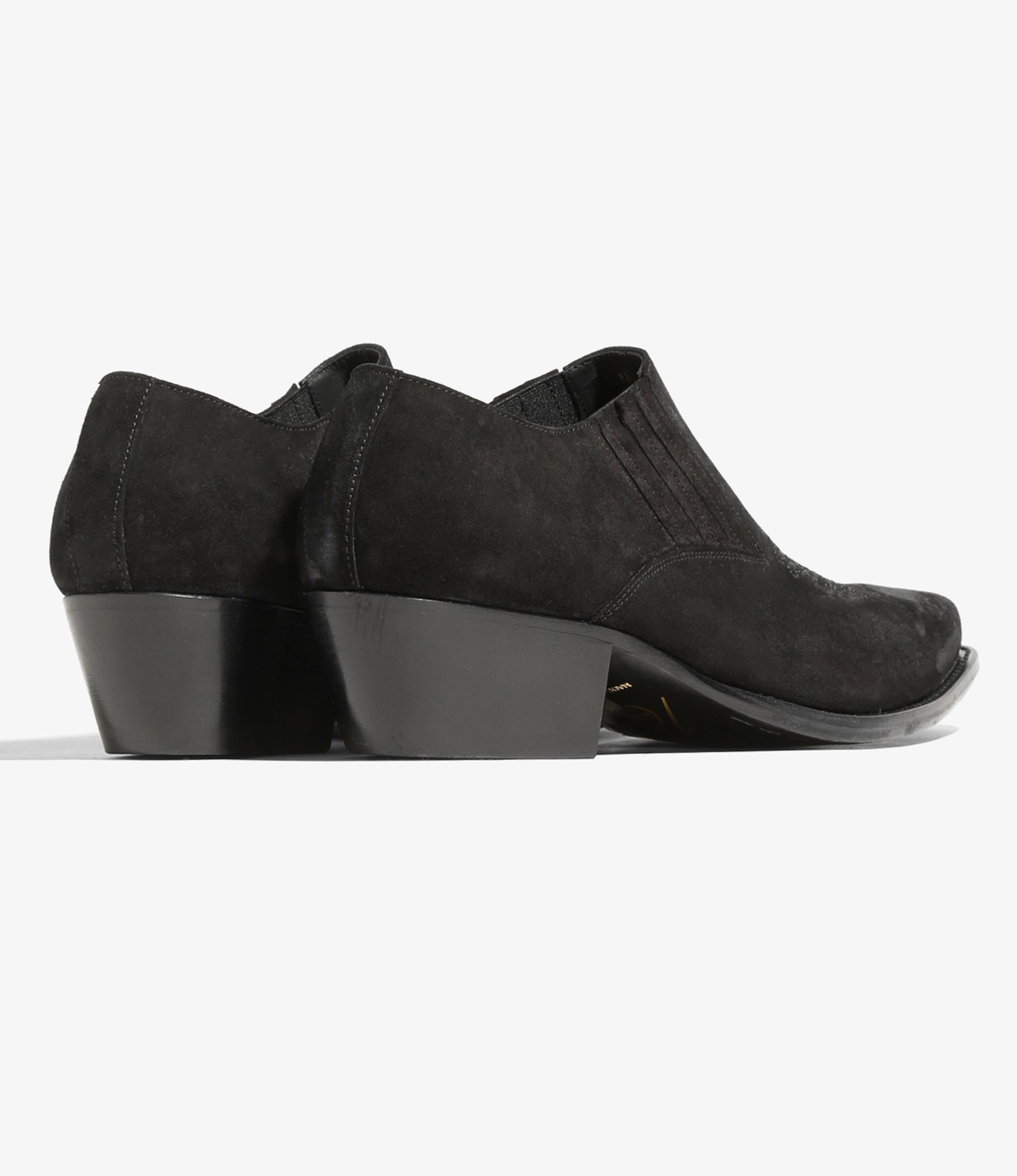 Heeled Papillon Stitched Cowboy Shoe - Black Suede