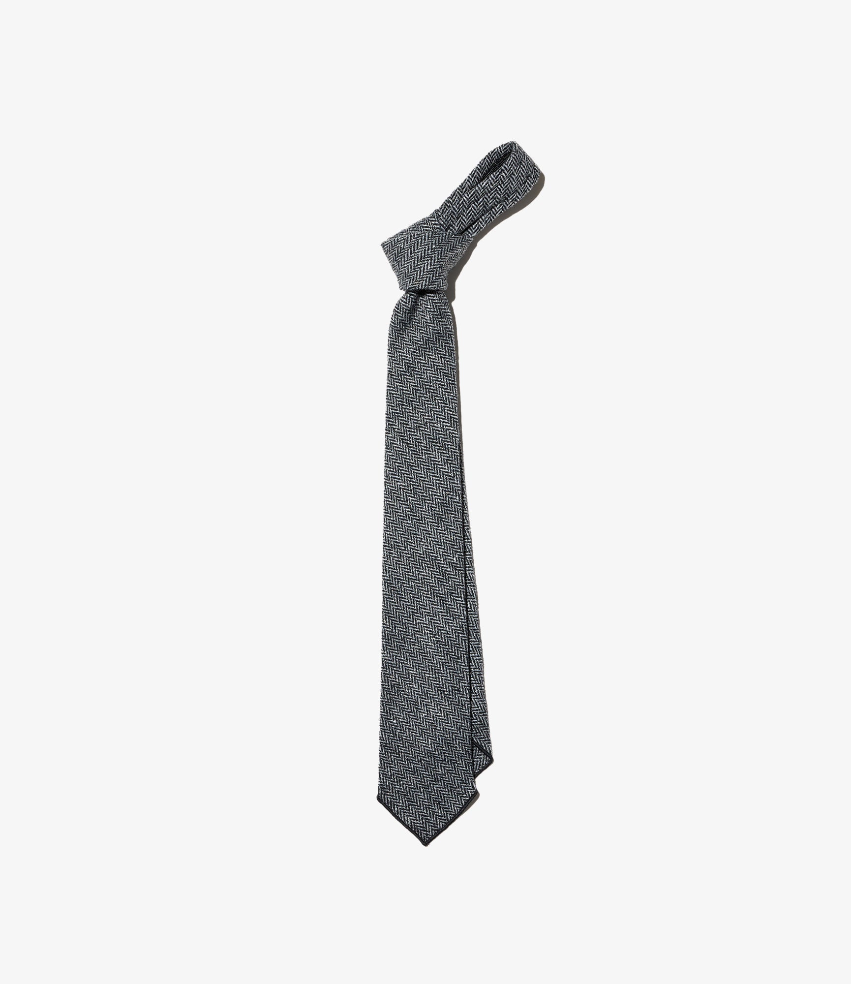 Neck Tie - Grey Poly Wool Herringbone