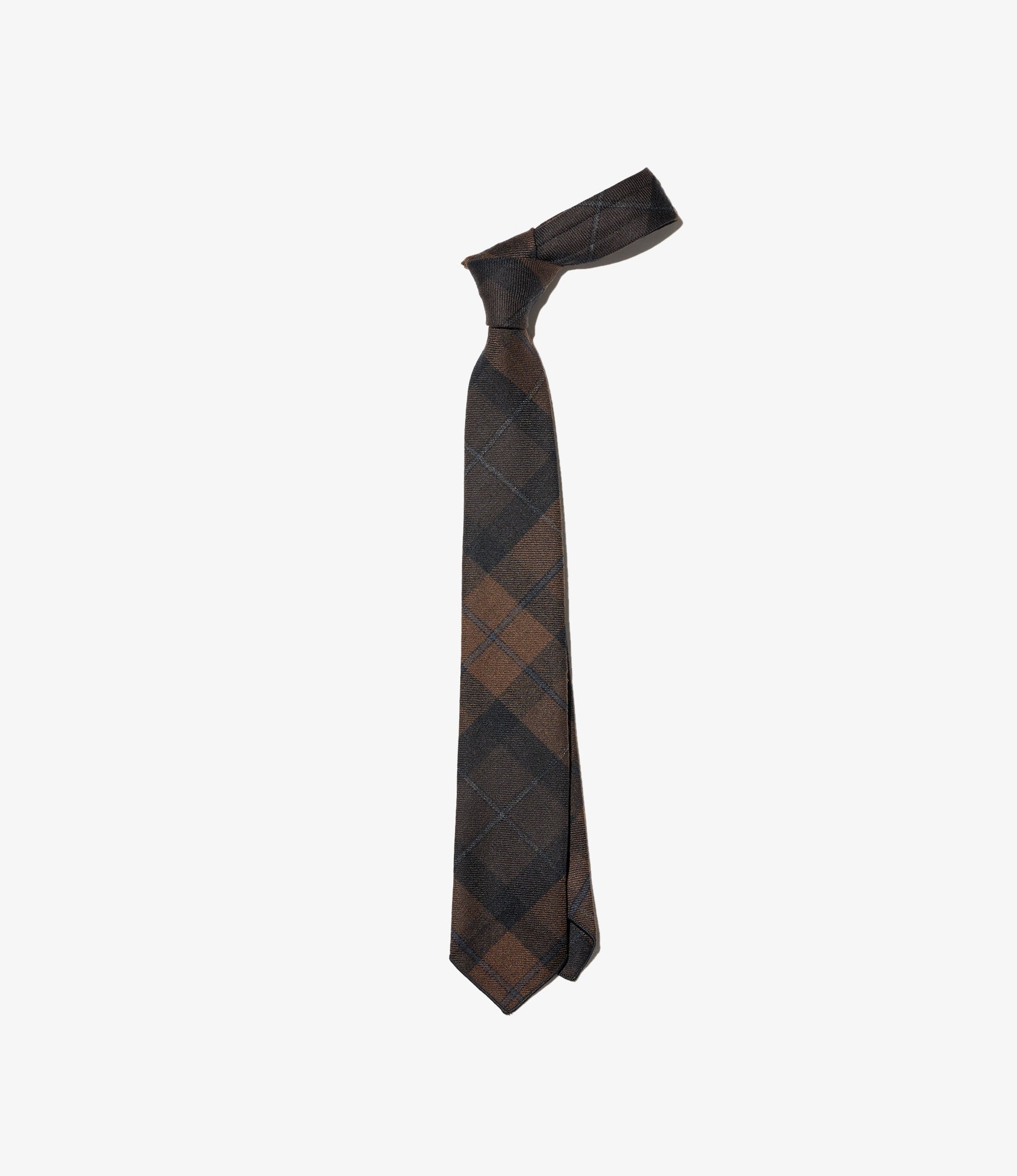 Neck Tie - Brown/Black Worsted Wool Plaid