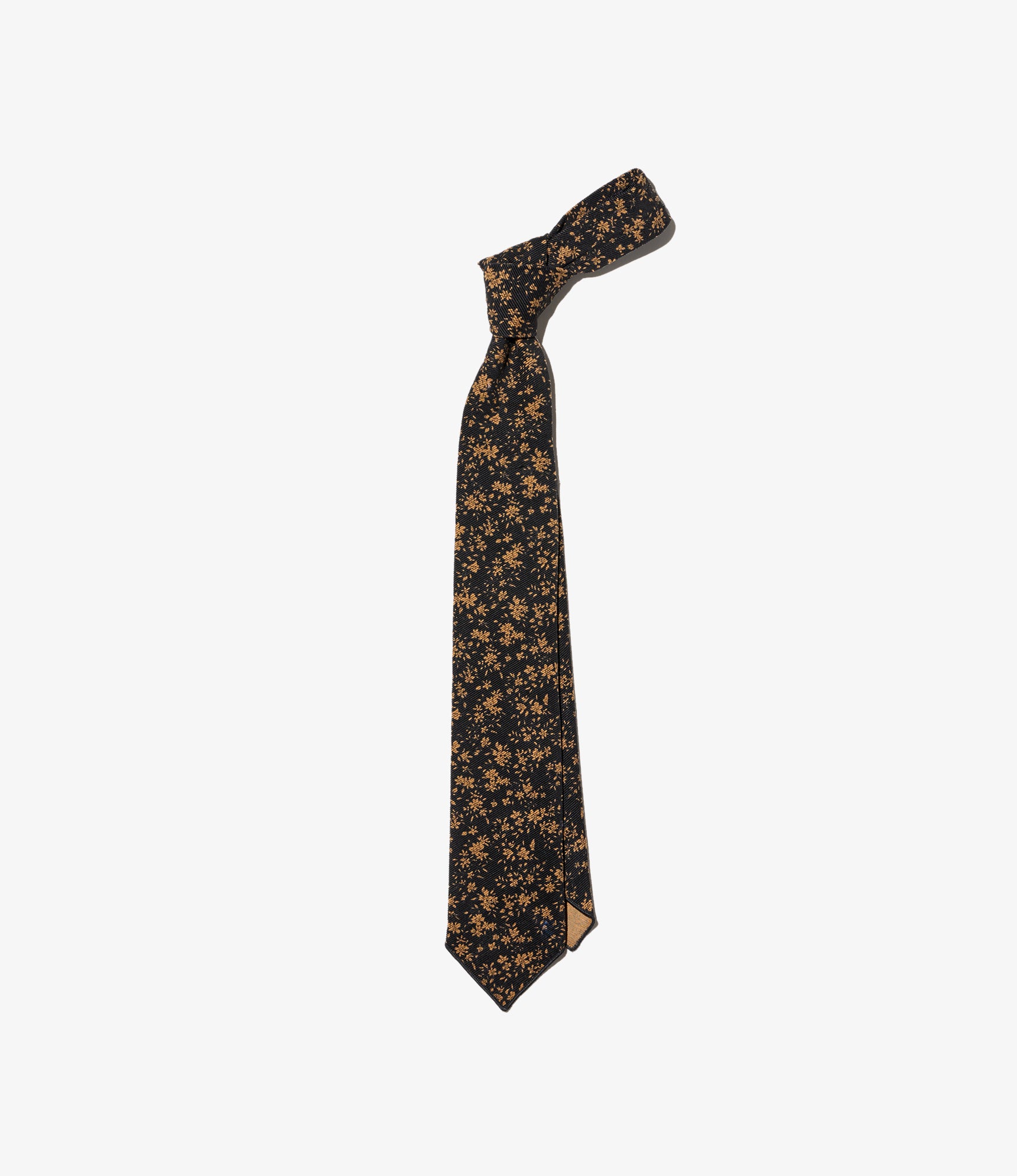Neck Tie - Black 21W Corduroy Small Floral Print