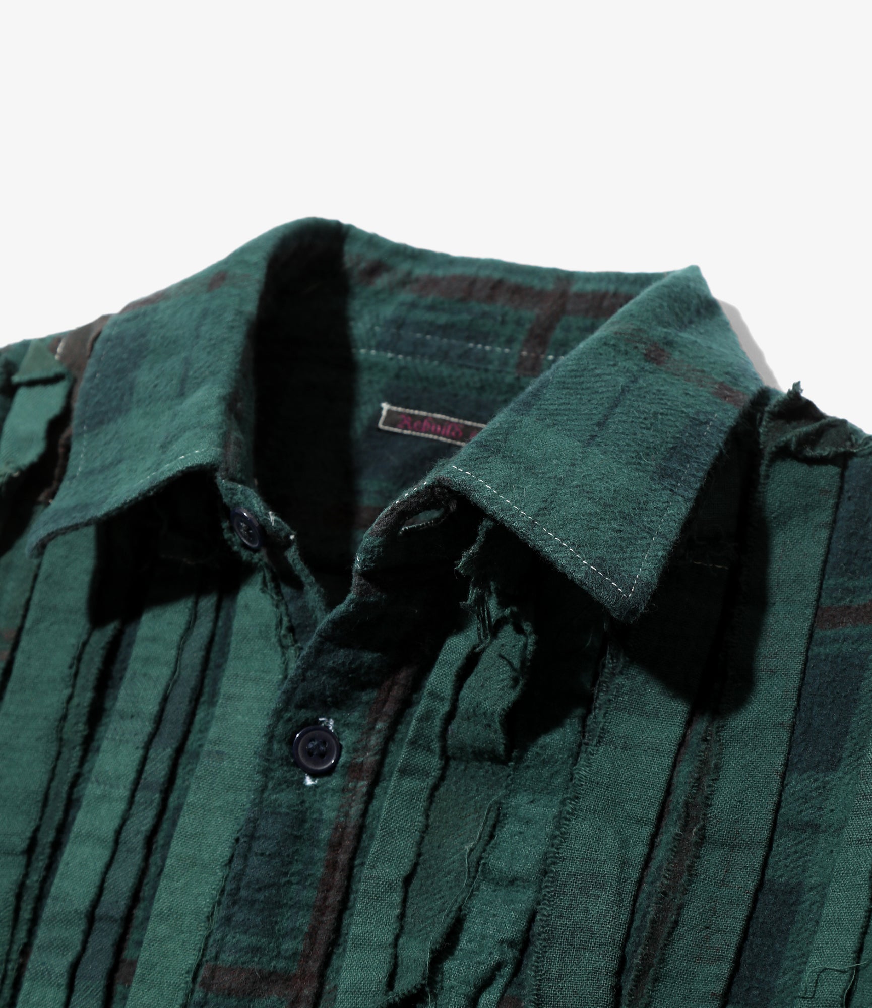 Flannel Shirt -> Ribbon Wide Shirt / Over Dye - Dk.Green