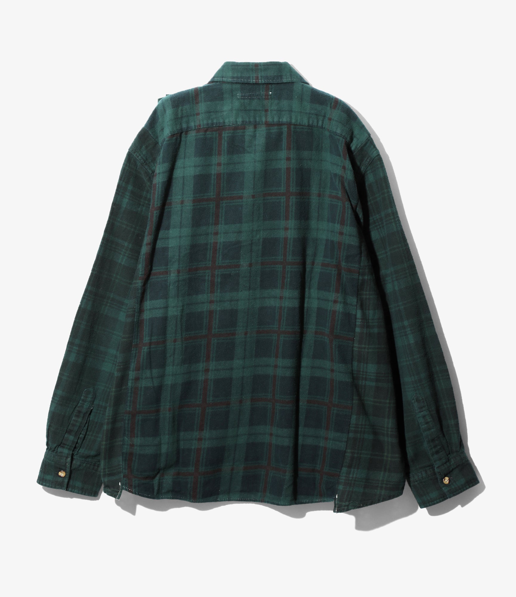 Flannel Shirt -> Ribbon Wide Shirt / Over Dye - Dk.Green