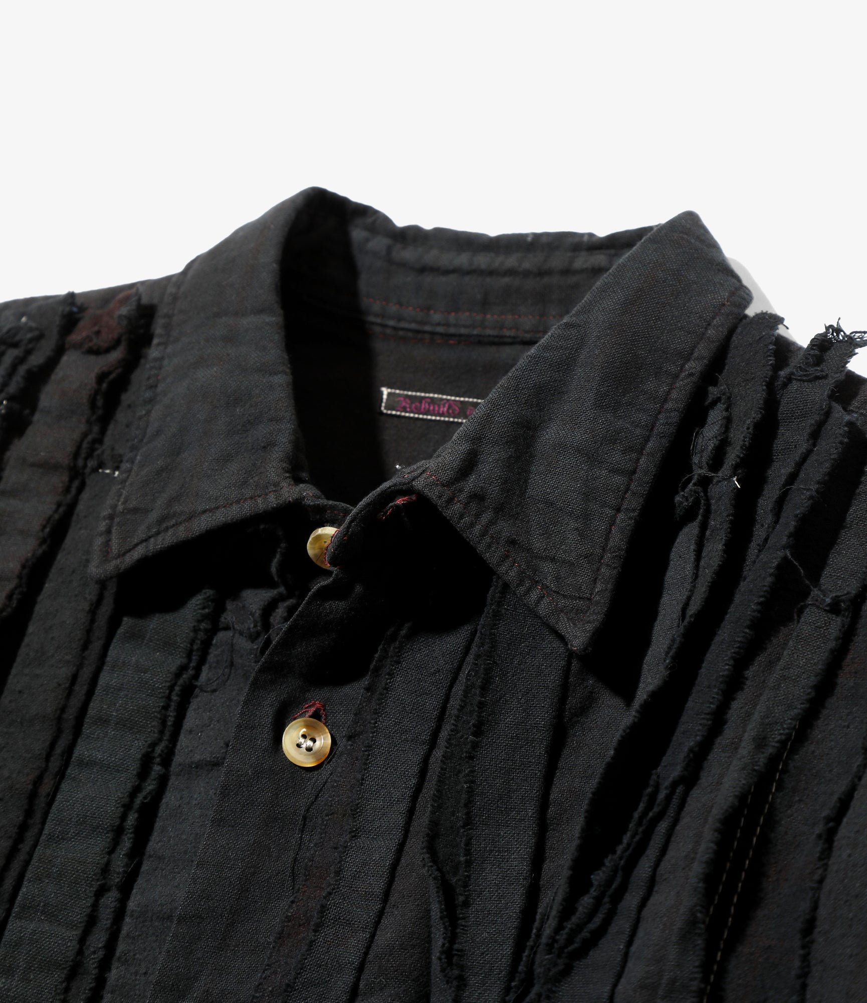 Flannel Shirt -> Ribbon Wide Shirt / Over Dye - Black