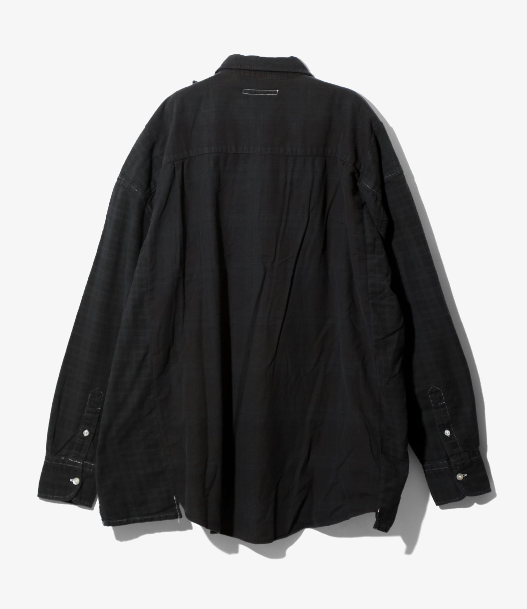 Flannel Shirt -> Ribbon Wide Shirt / Over Dye - Black