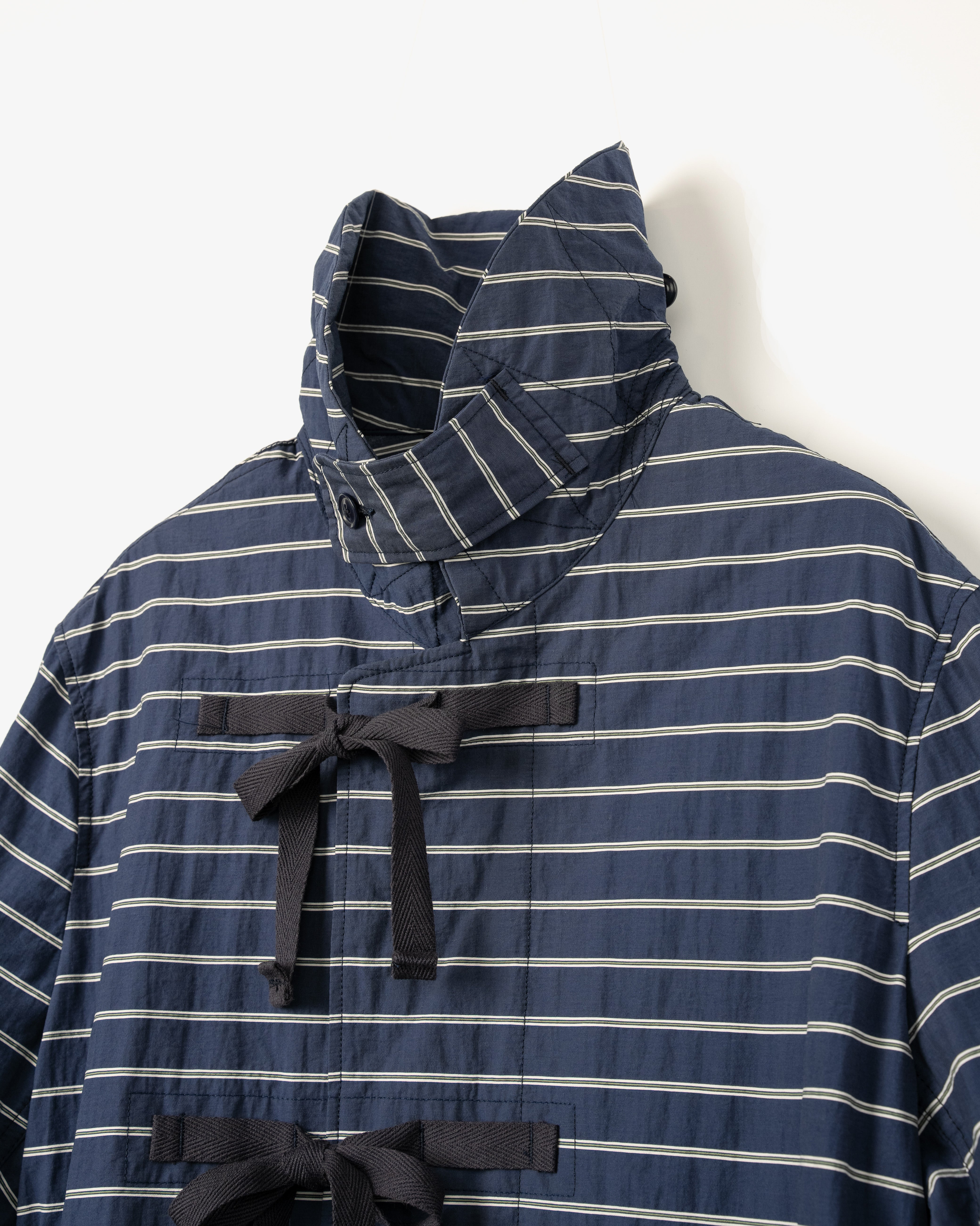 Women's Duffle Dress - Navy Narrow Stripe Viscose