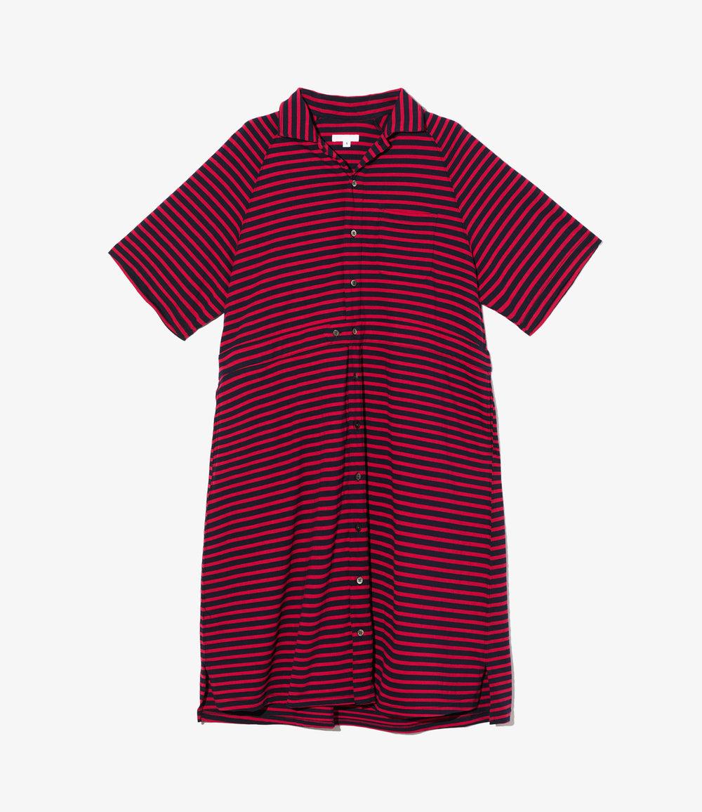red striped polo dress Engineered Garments - Women's Polo Long Dress - Red/Navy PC Stripe Jersey