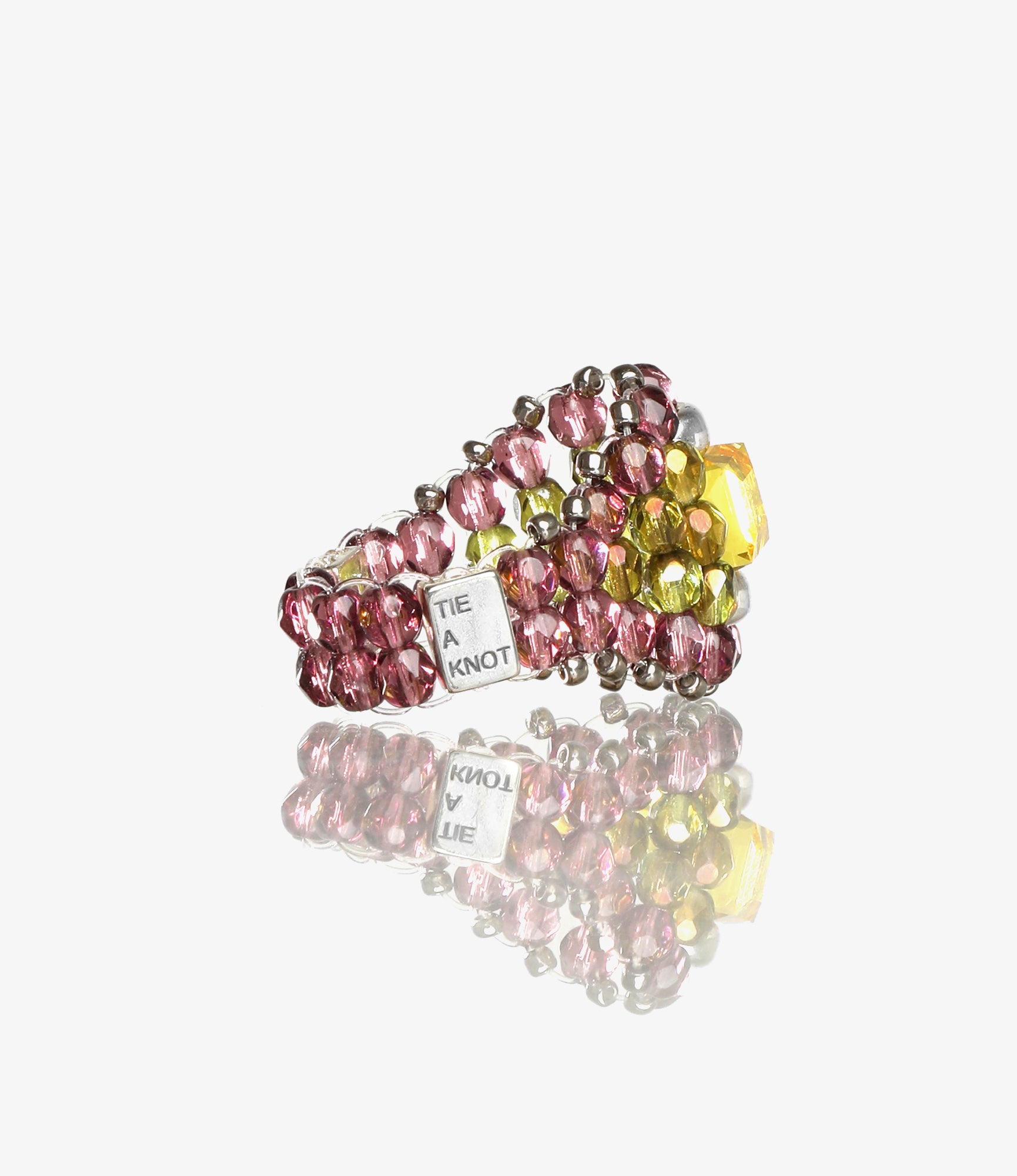 Needles x Tie A Knot - Square Crystal Beads Ring - Yellow x Purple