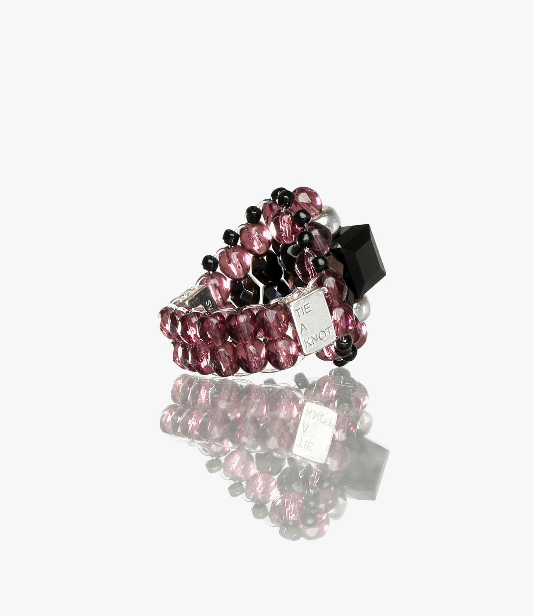 Needles x Tie A Knot - Square Crystal Beads Ring - Black x Purple