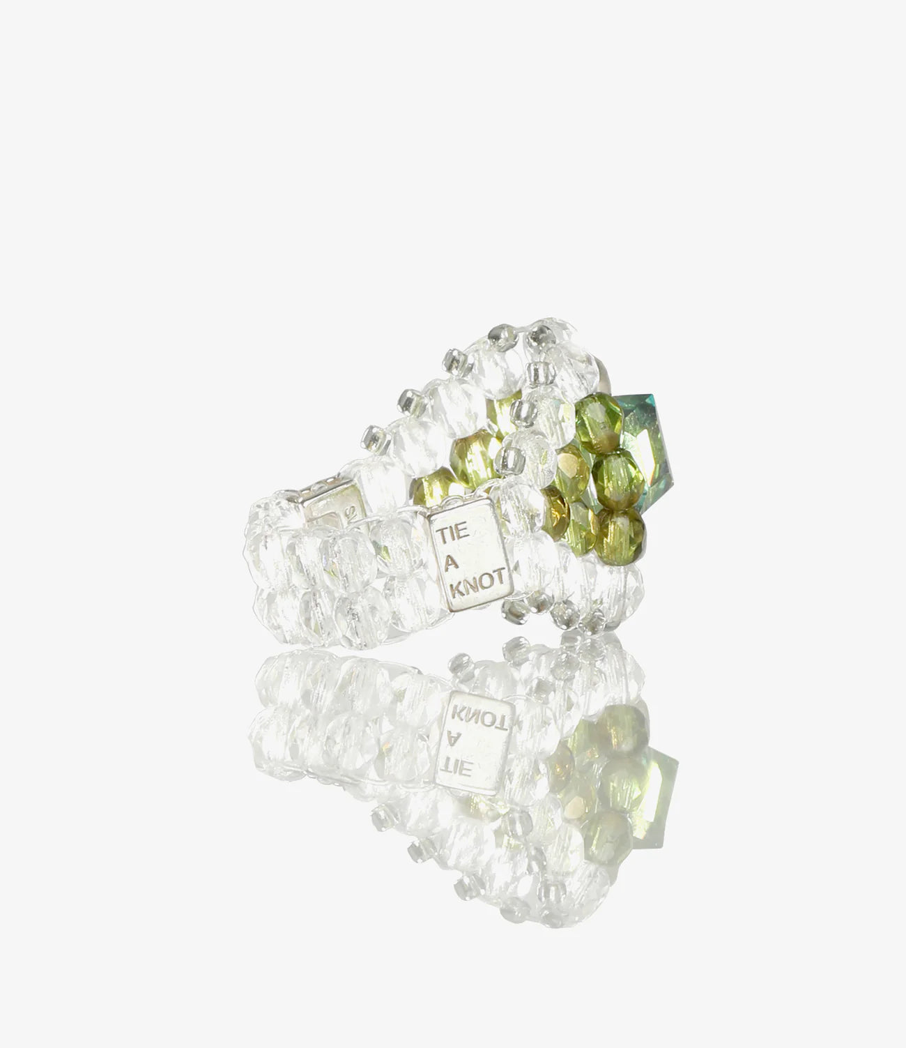 Needles x Tie A Knot - Square Crystal Beads Ring - Green/Clear