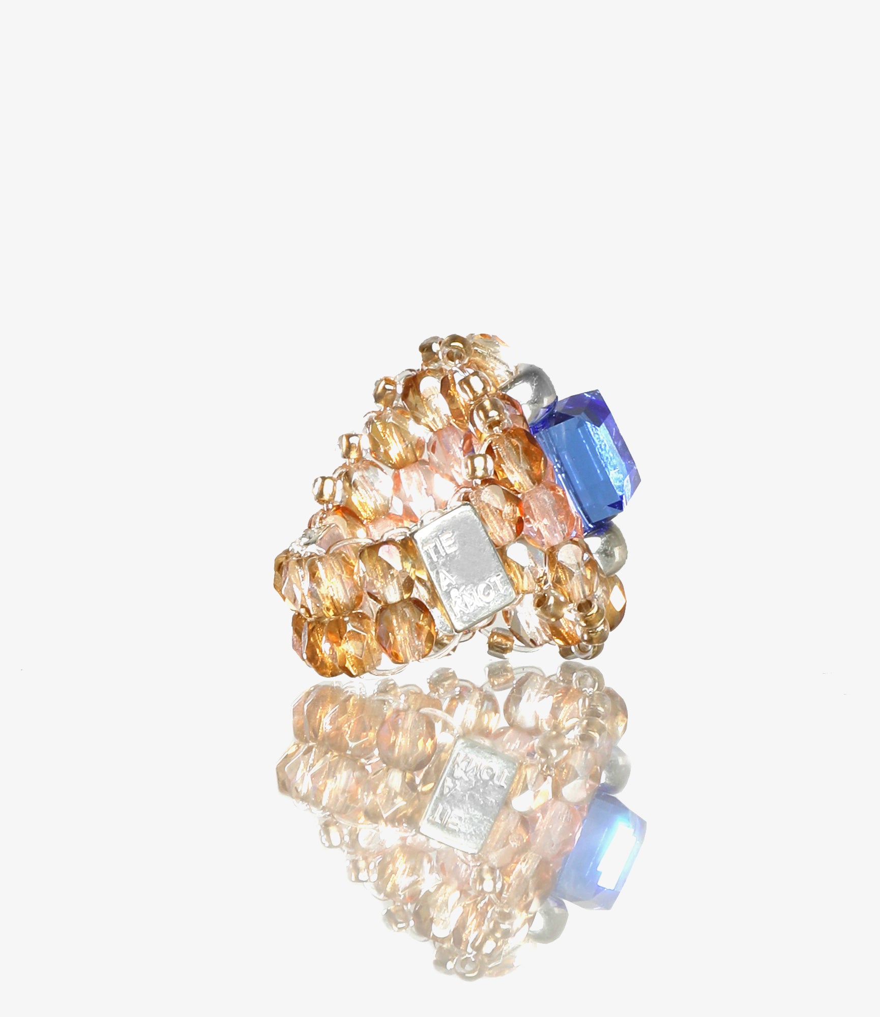 Needles x Tie A Knot - Square Crystal Beads Ring - Blue x Clear Beige