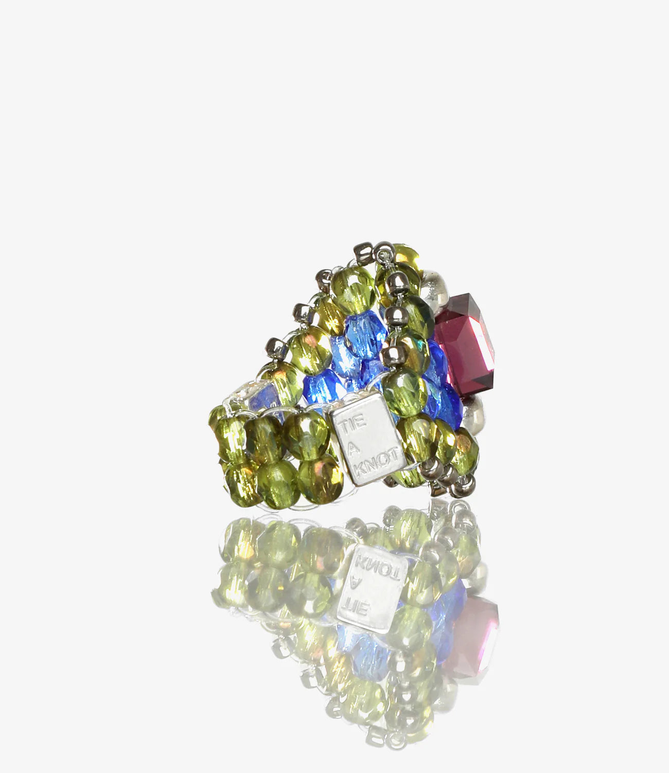 Needles x Tie A Knot - Square Crystal Beads Ring - Purple/Olive