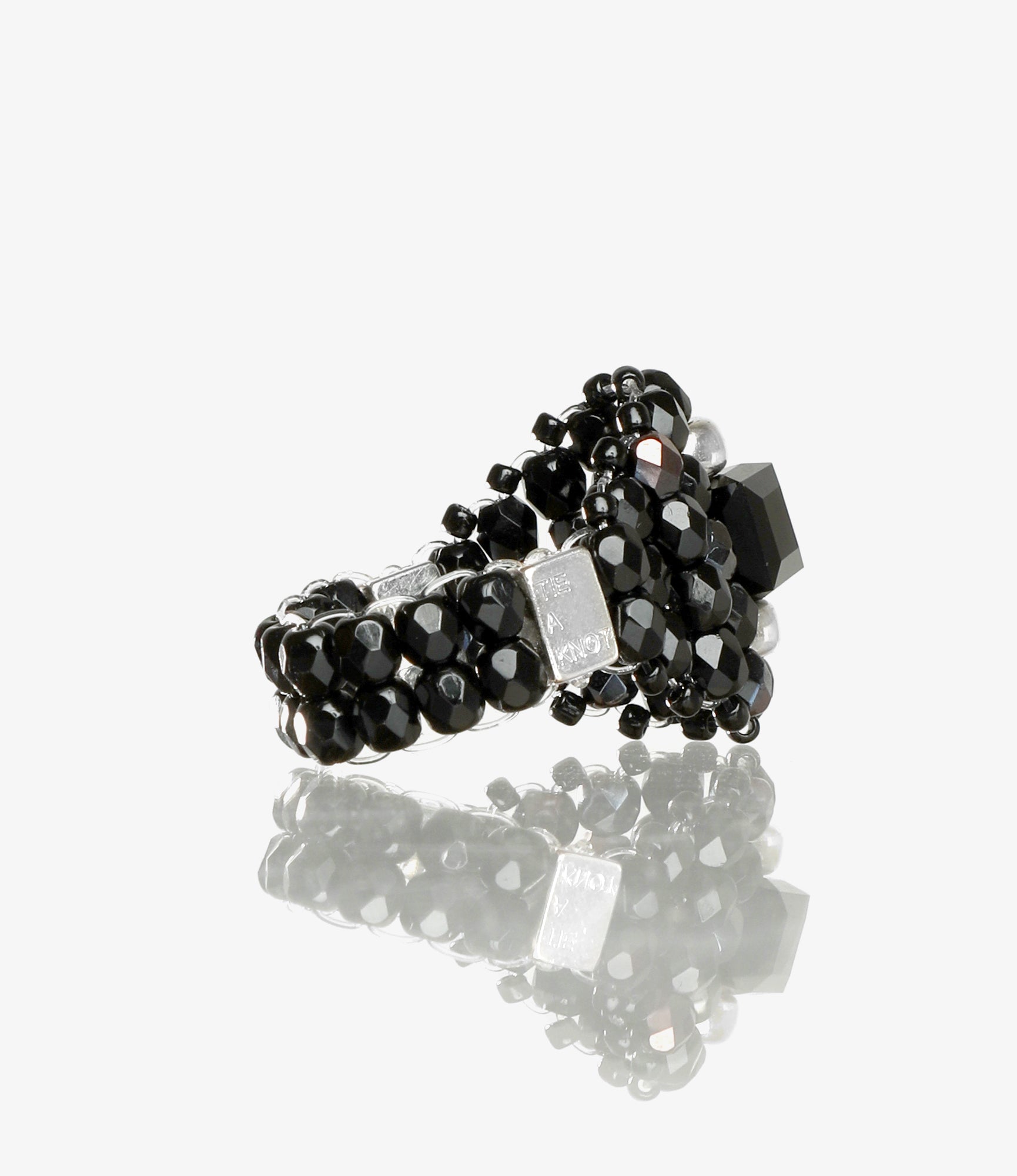 Needles x Tie A Knot - Square Crystal Beads Ring - Black x Black