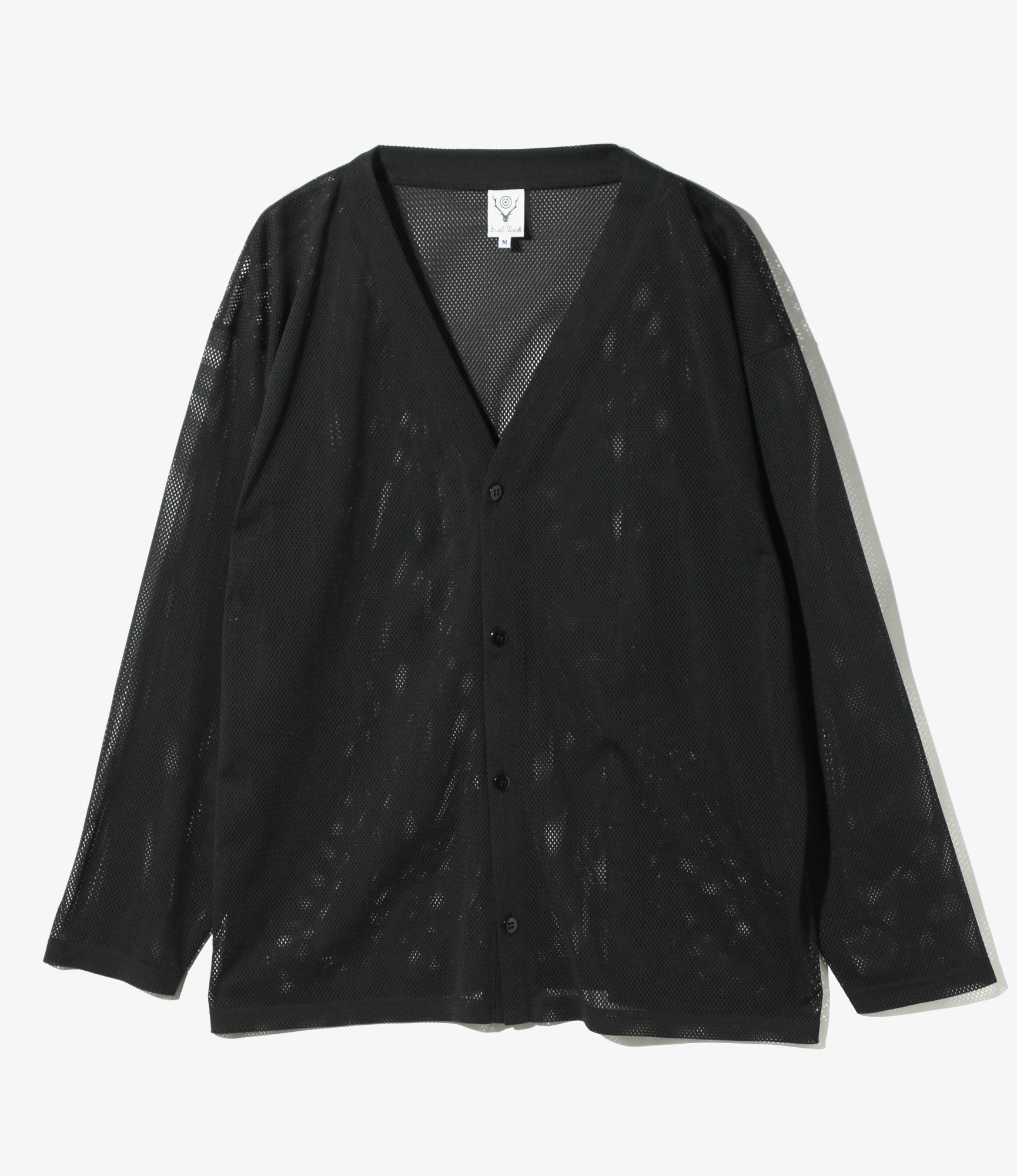 V-Neck Cardigan - Black - Knit Mesh