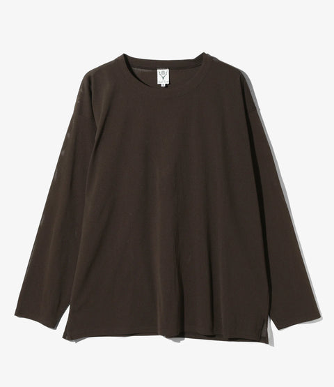 South2 West8 - L/S Crew Neck Shirt - Dk. Brown - Knit Mesh