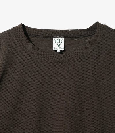 South2 West8 - L/S Crew Neck Shirt - Dk. Brown - Knit Mesh