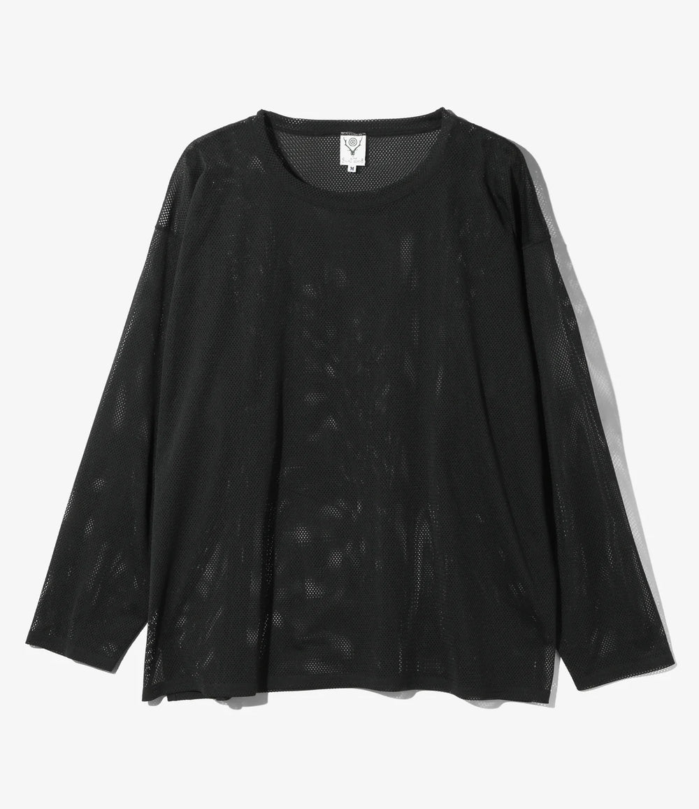 South2 West8 - L/S Crew Neck Shirt - Black - Knit Mesh | Nepenthes
