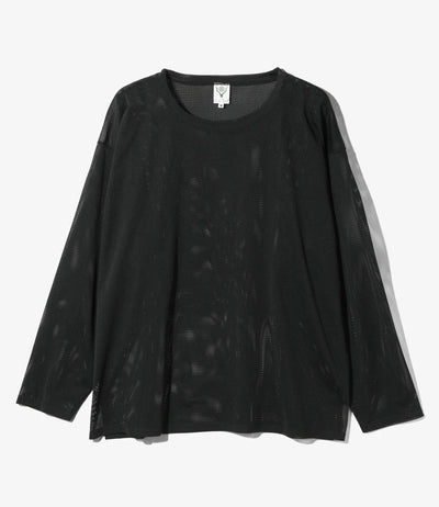 South2 West8 - L/S Crew Neck Shirt - Black - Knit Mesh | Nepenthes