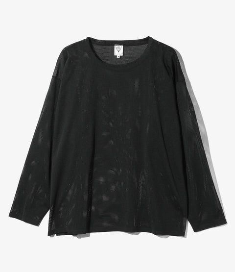 South2 West8 - L/S Crew Neck Shirt - Black - Knit Mesh | Nepenthes