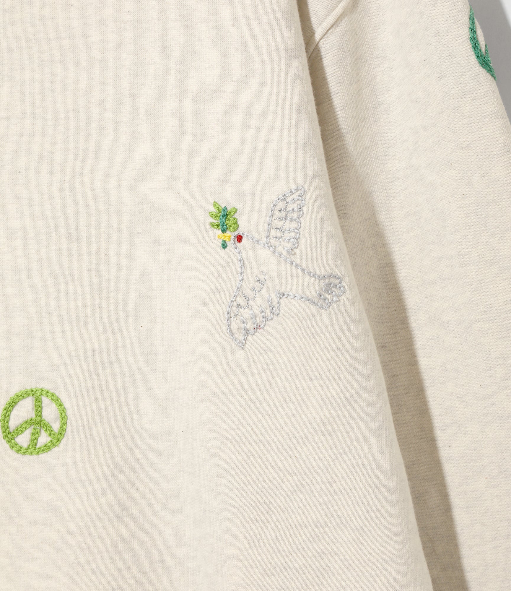 Embroidered Sweat Hoodie - Oatmeal - Peace