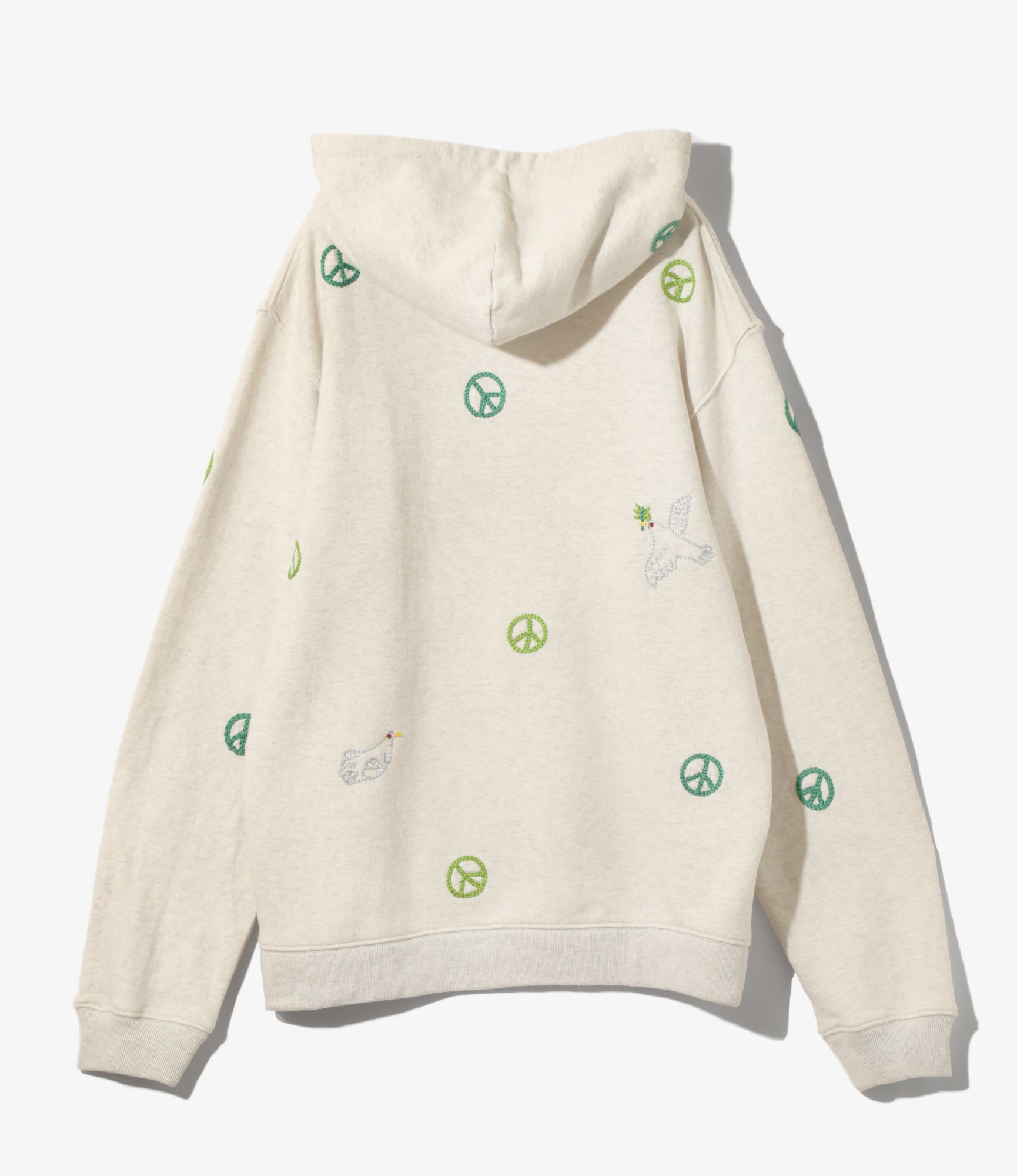 Embroidered Sweat Hoodie - Oatmeal - Peace