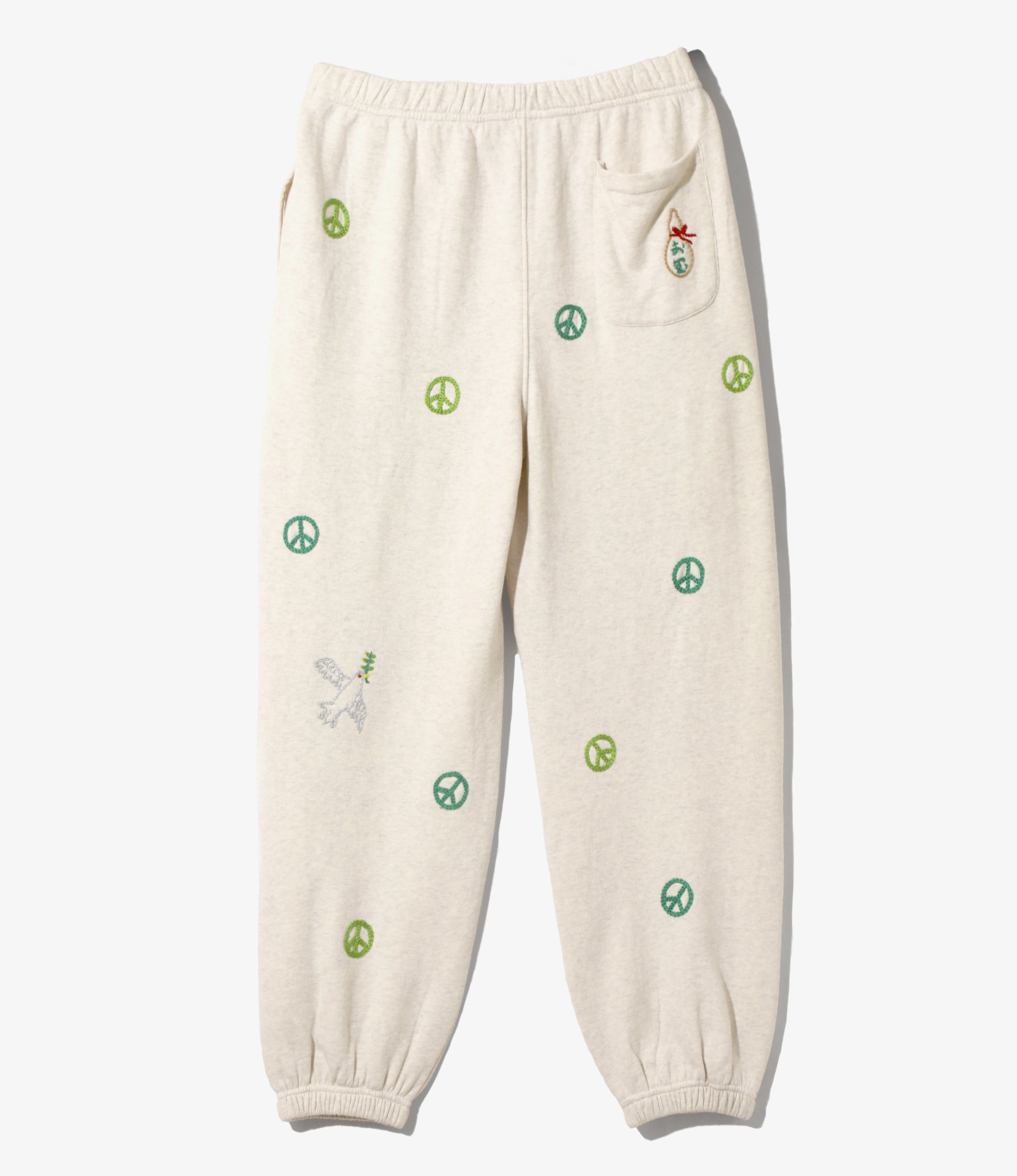 Embroidered Sweat Pants - Oatmeal - Peace