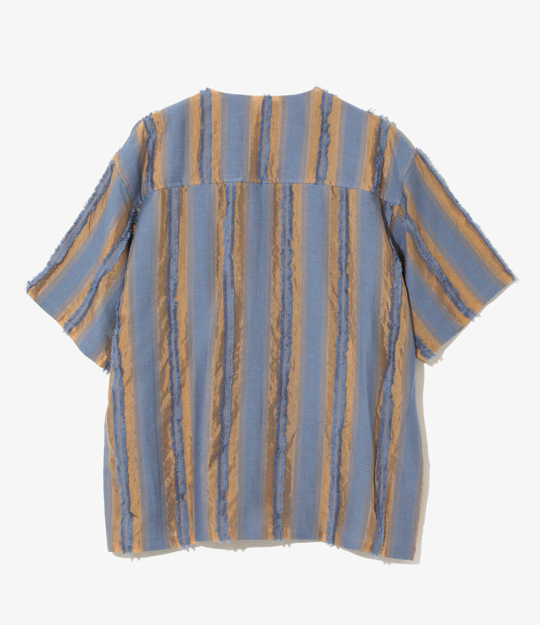 S/S V-Neck Shirt - Beige/Blue - Stripe Cut Jacquard