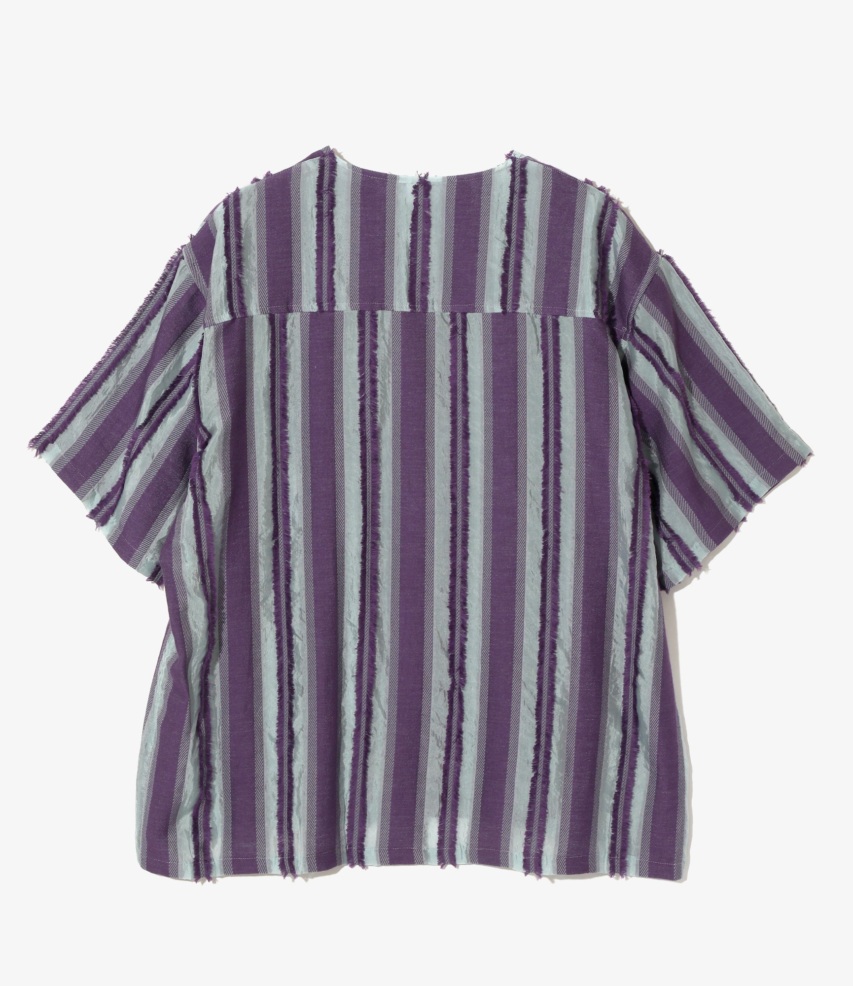 S/S V-Neck Shirt - Sax/Purple - Stripe Cut Jacquard