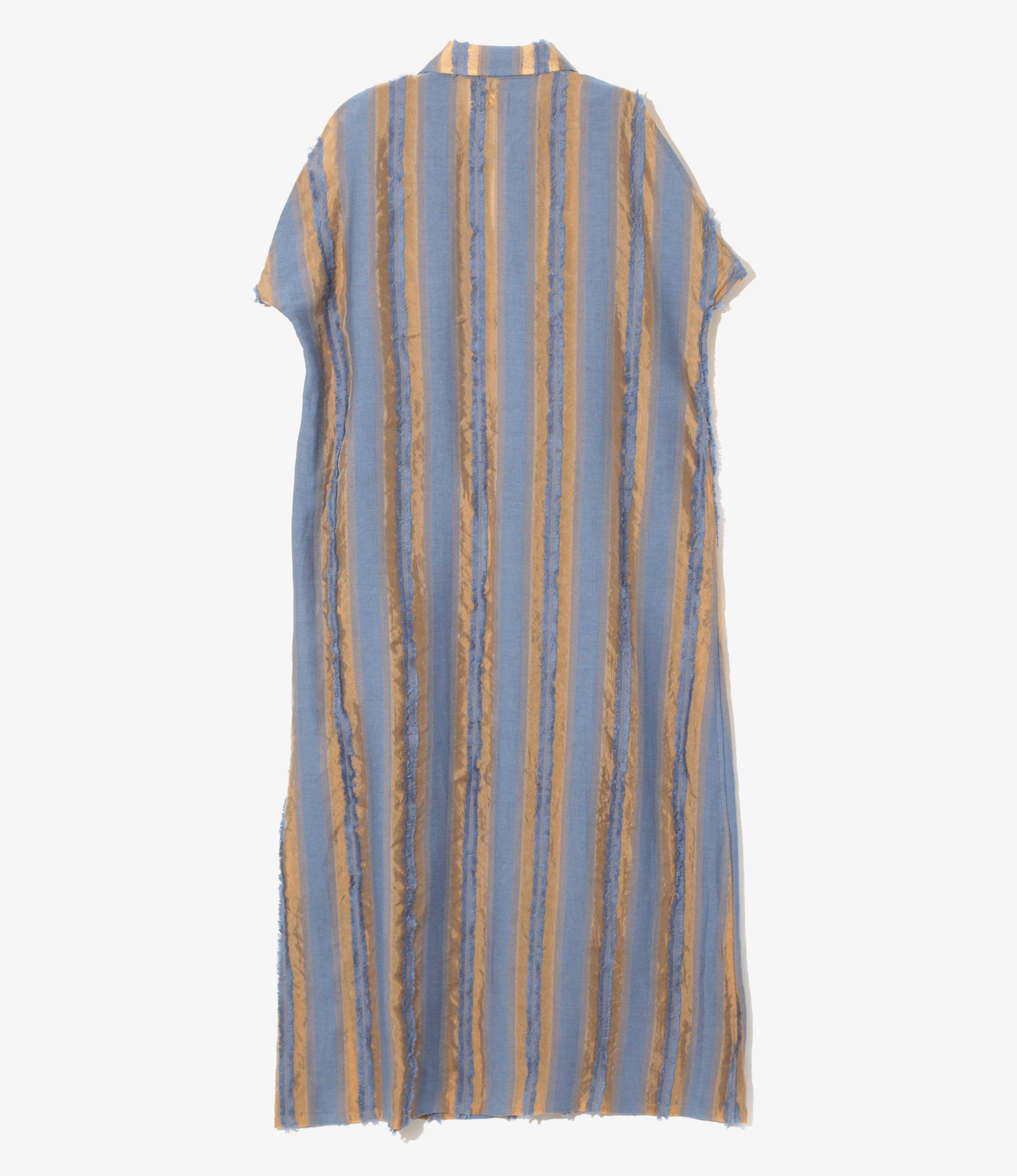 Sleeveless Dress - Beige/Blue - Stripe Cut Jacquard