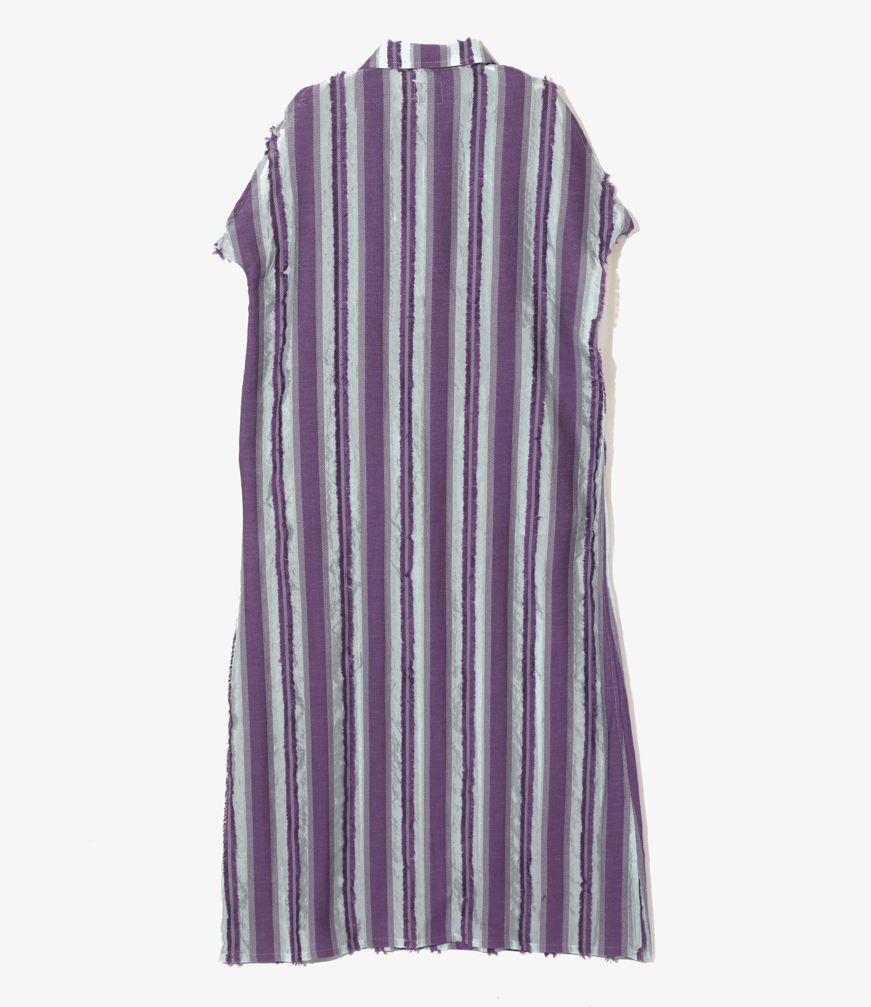 Sleeveless Dress - Sax/Purple - Stripe Cut Jacquard