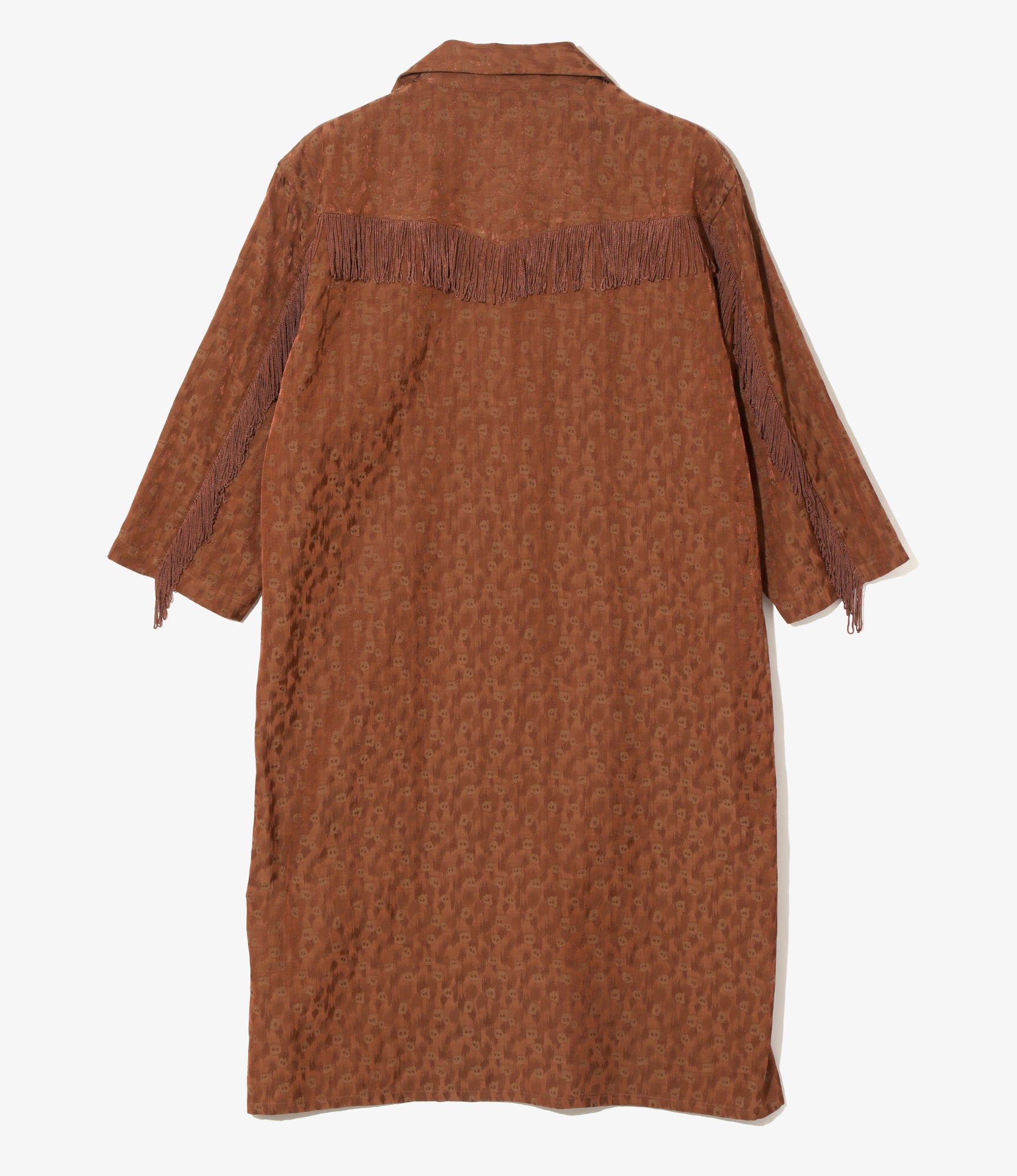 Fringe Shirt Dress - Rust - R/C Leopard Jacquard